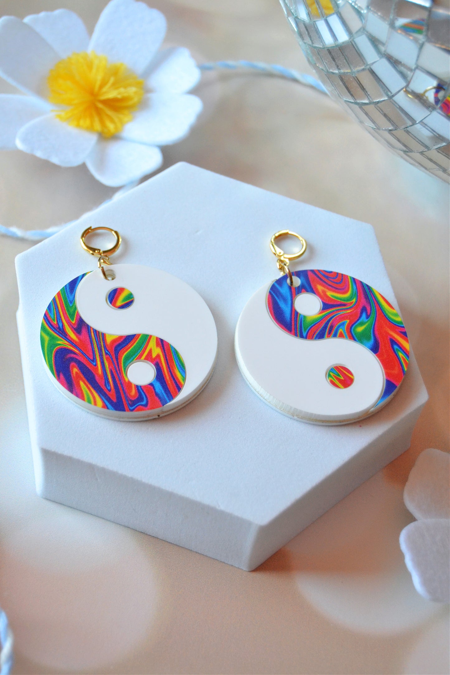 Yin Yang Earrings in Tie Dye