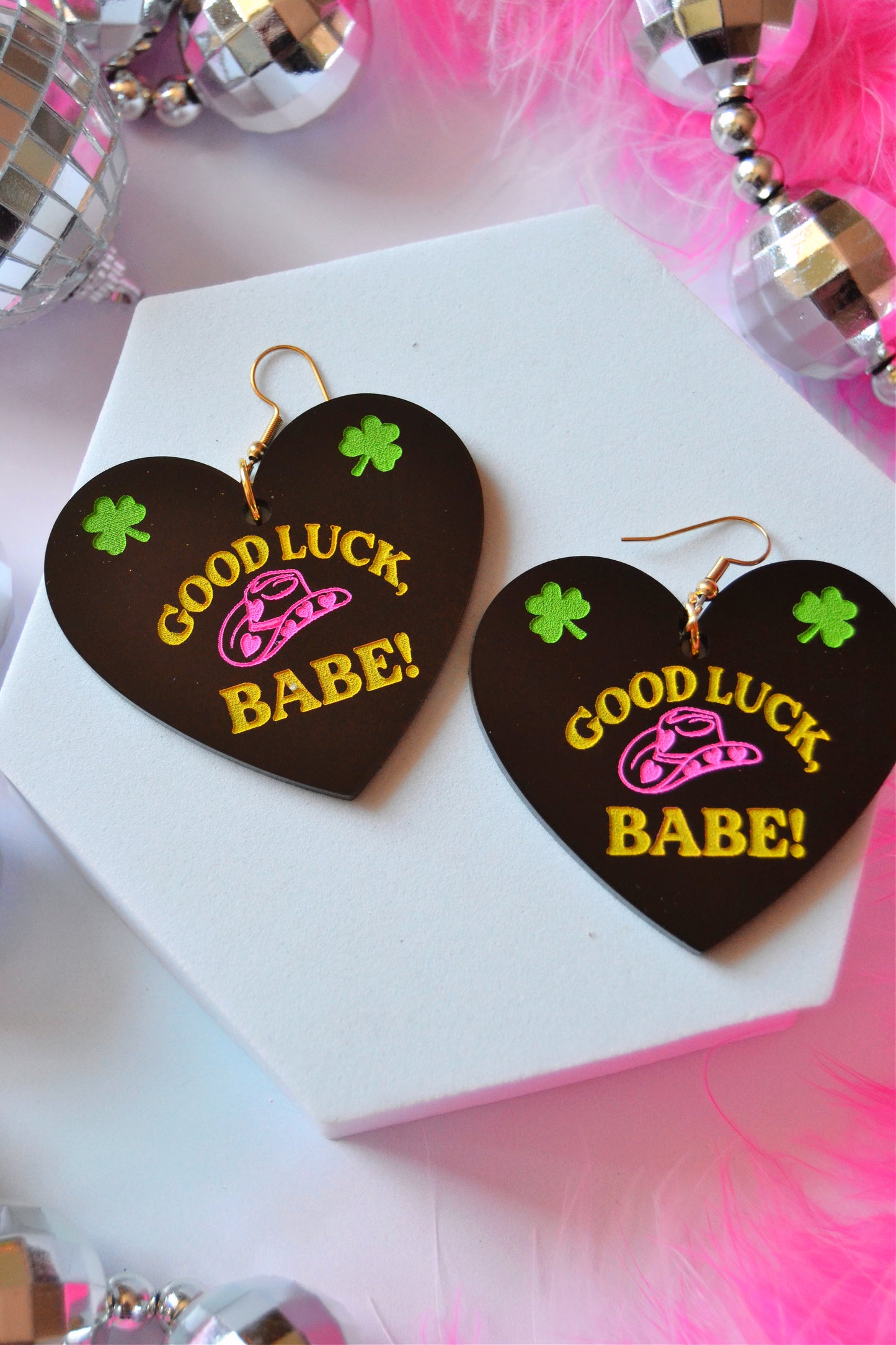 Good Luck Babe Heart Earrings