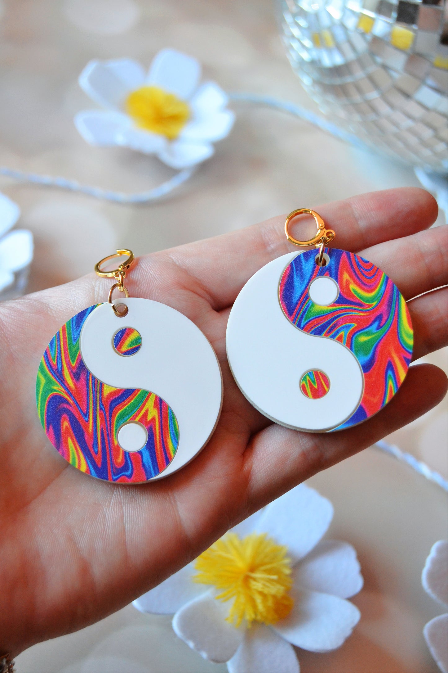 Yin Yang Earrings in Tie Dye
