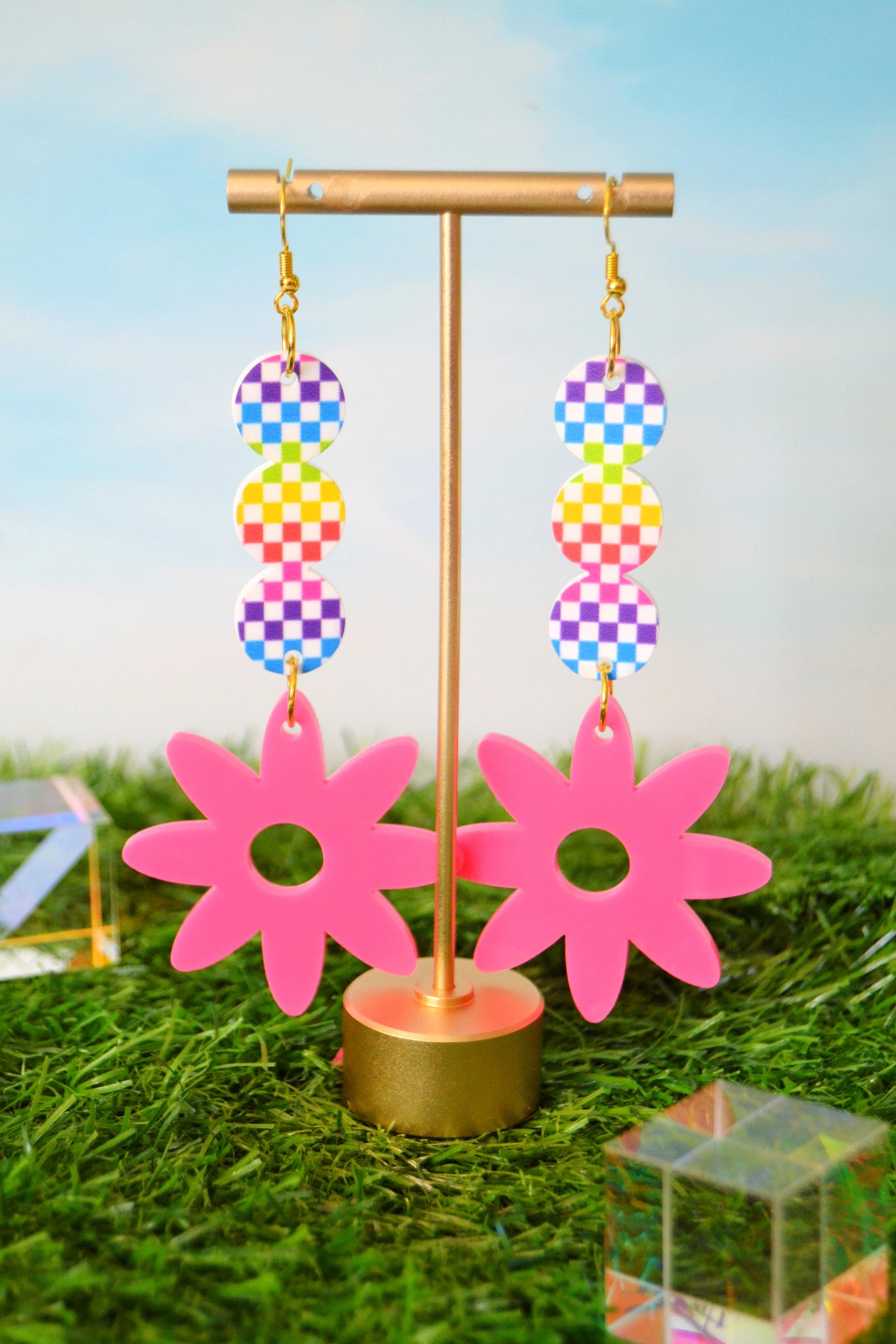 Bubble Daisy Drop Earrings in Pink