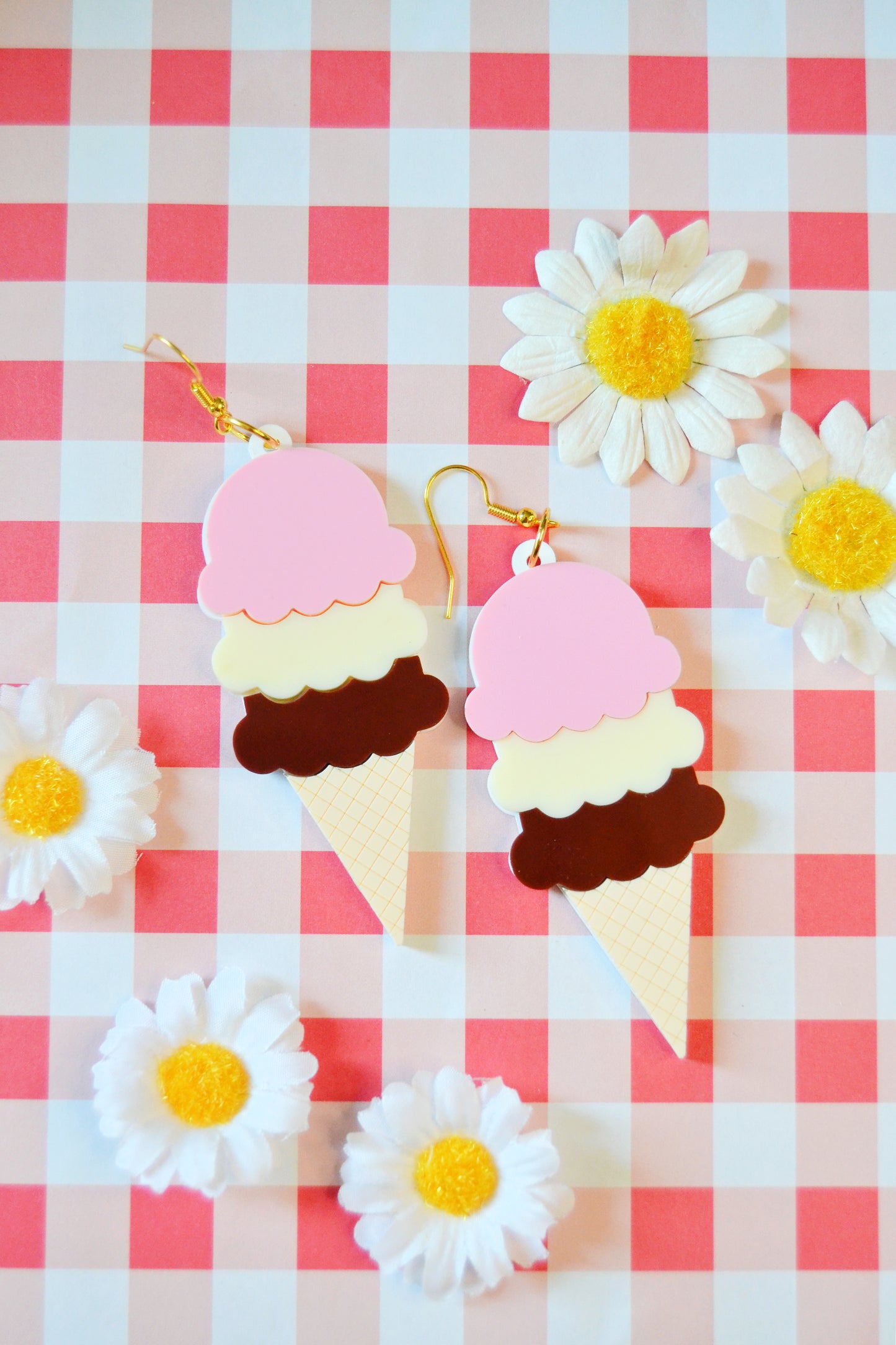 Neapolitan Ice Cream Cone Earrings