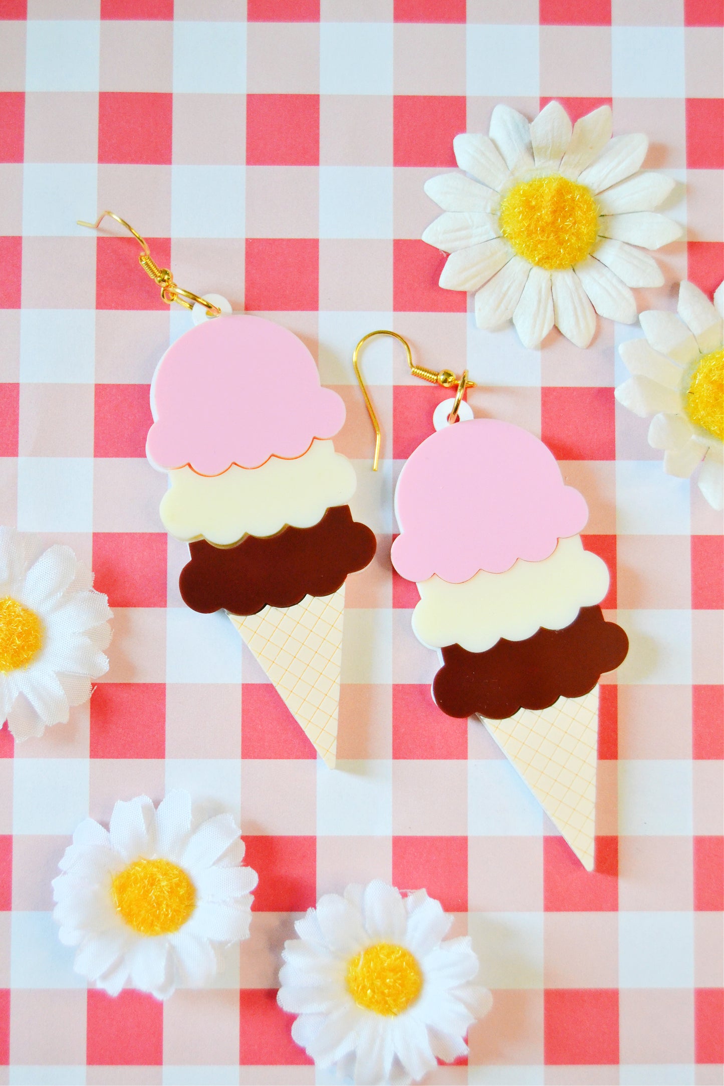 Neapolitan Ice Cream Cone Earrings