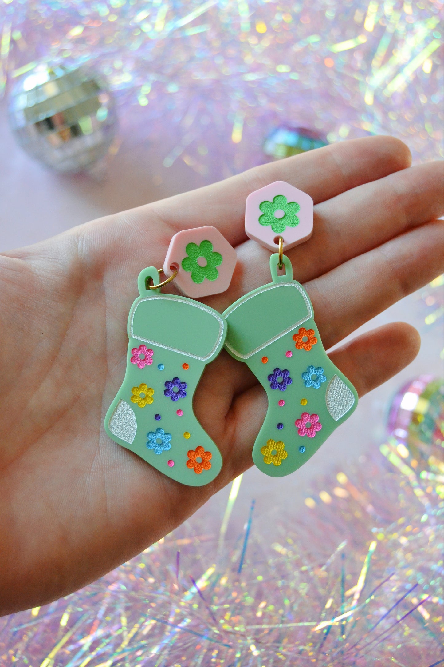 Daisy Christmas Stocking Earrings