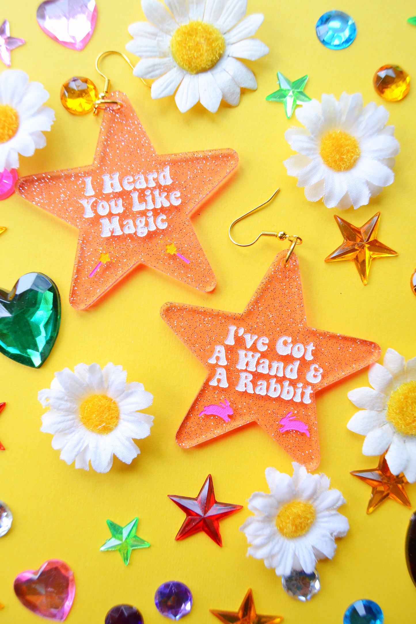 Wand and a Rabbit Star Earrings