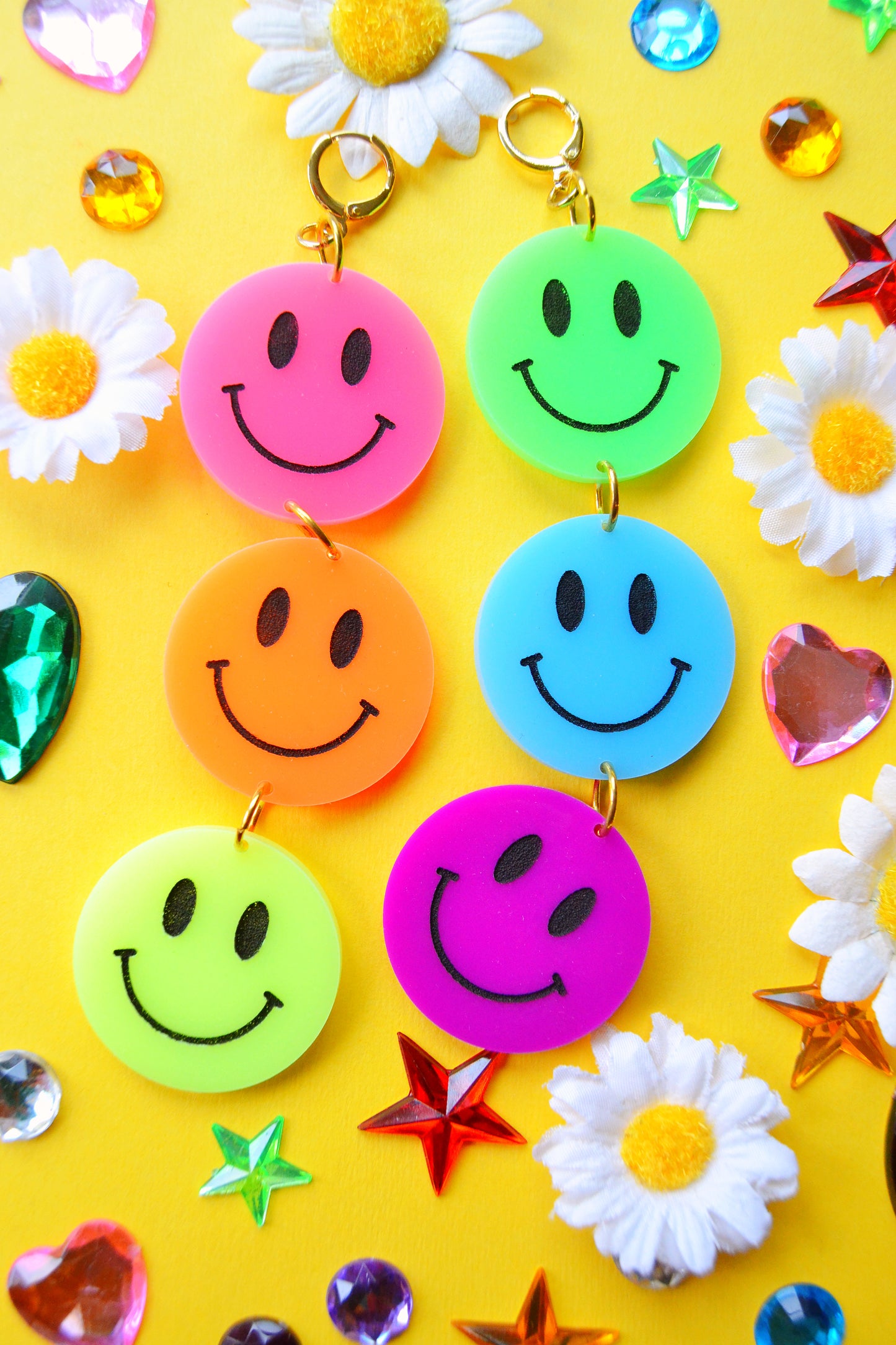 Neon Ombre Smiley Earrings
