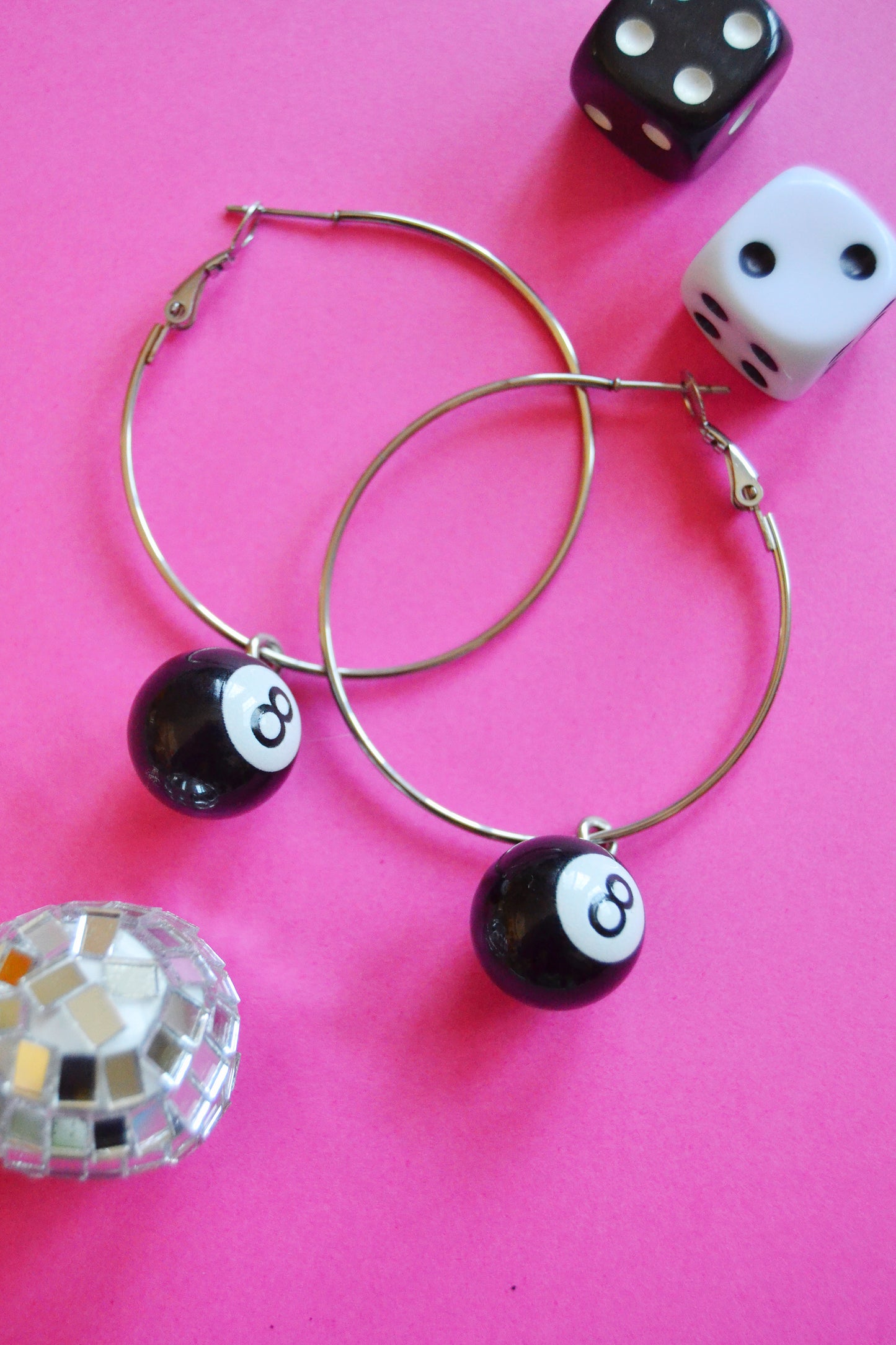 8 Ball Hoop Earrings