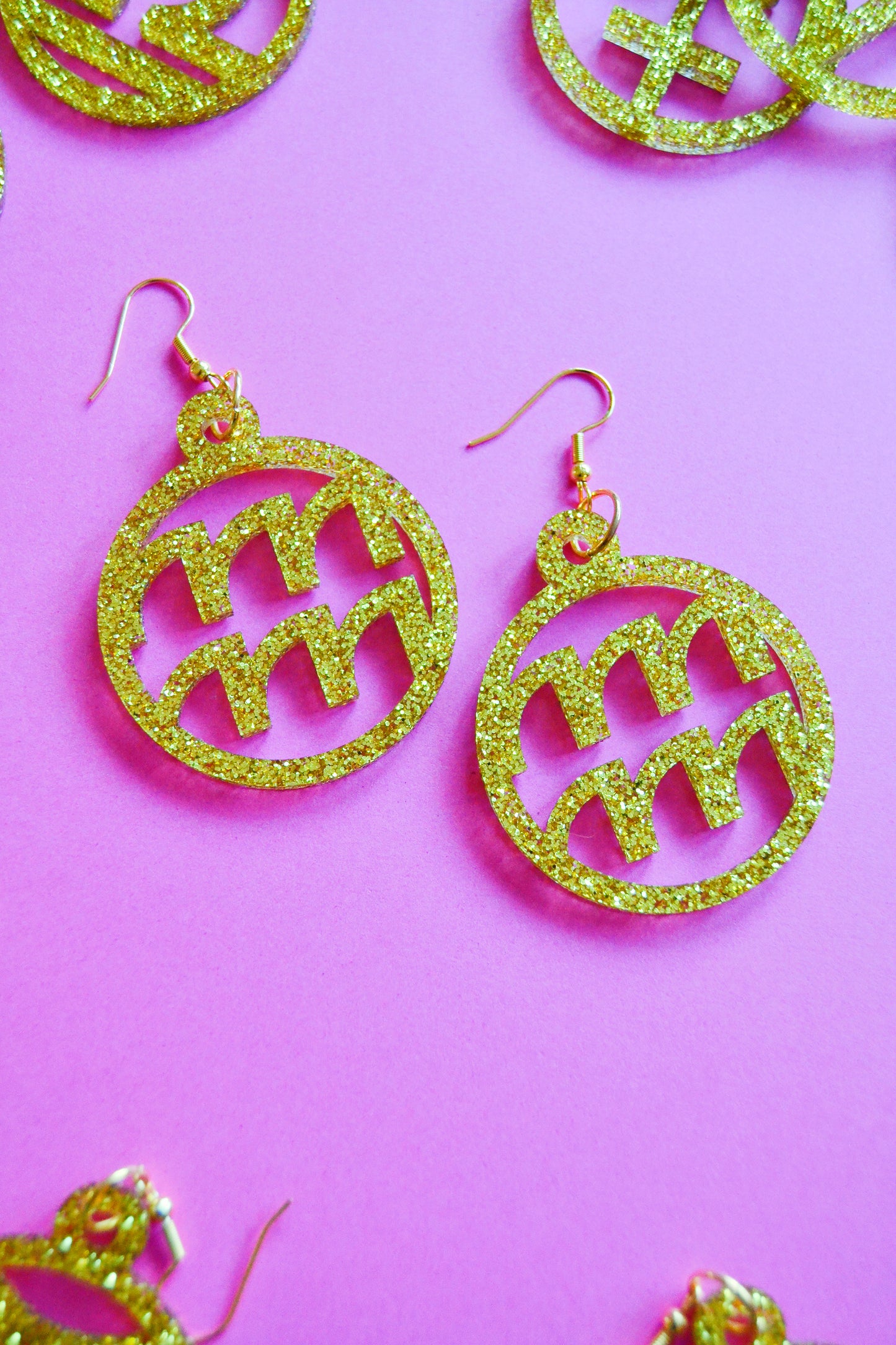 Glittery Gold Zodiac Hoops