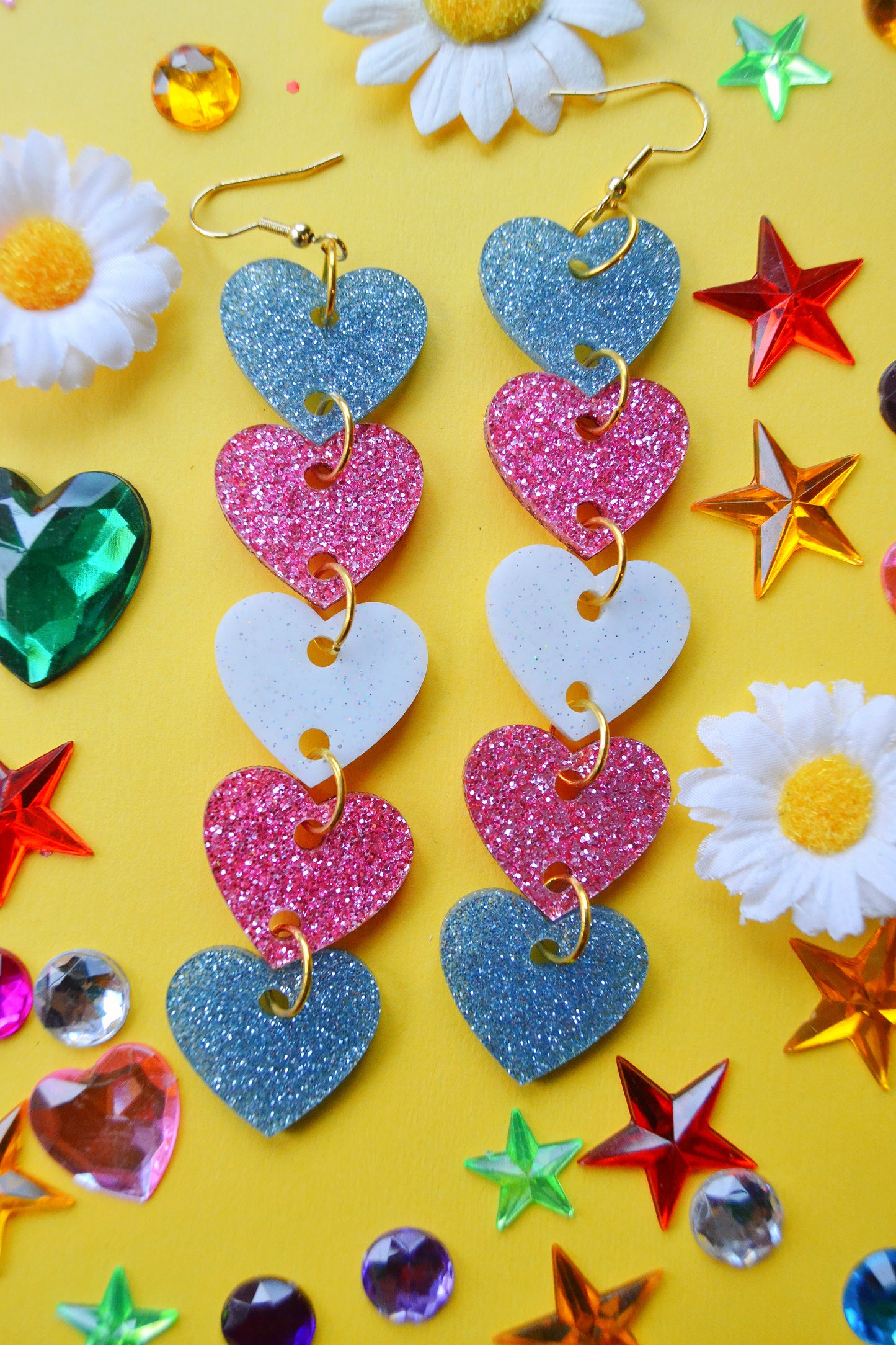 Glittery Transgender Heart Stack Earrings