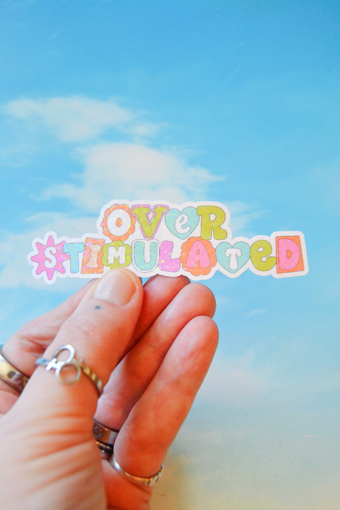 Overstimulated Holographic Glitter Vinyl Sticker