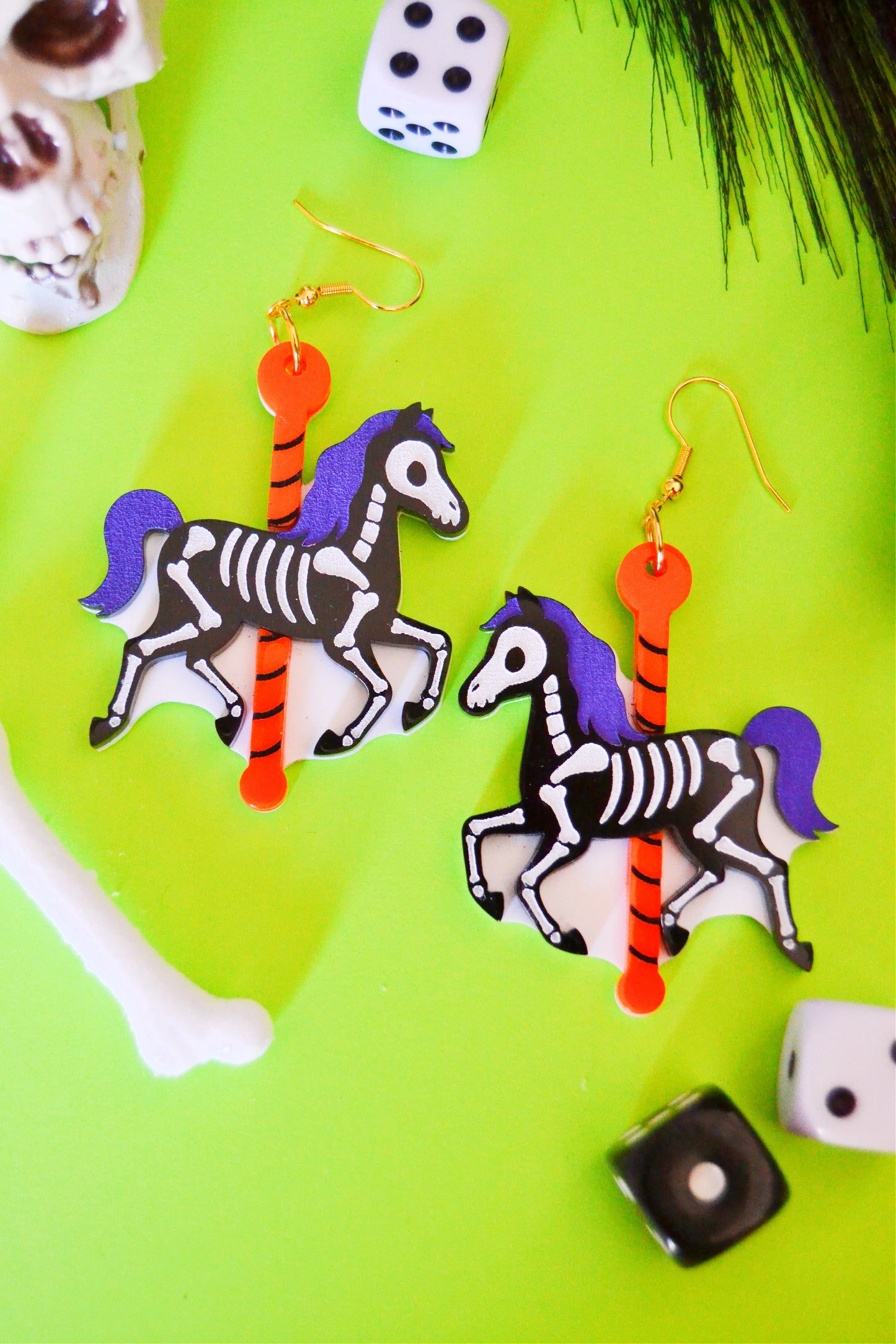 Undead Carousel Horse Earrings