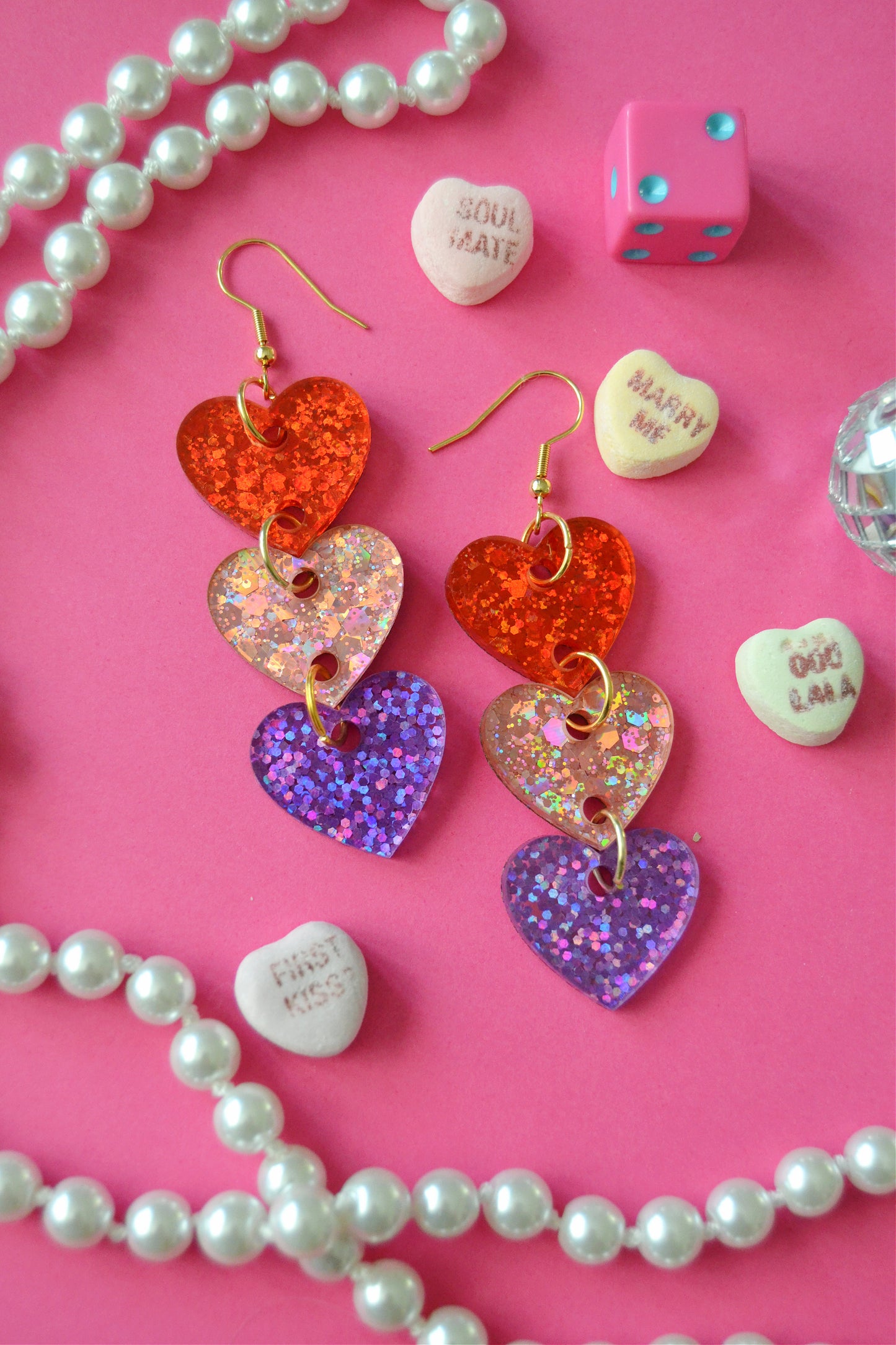 Glittery Heart Drop Earrings