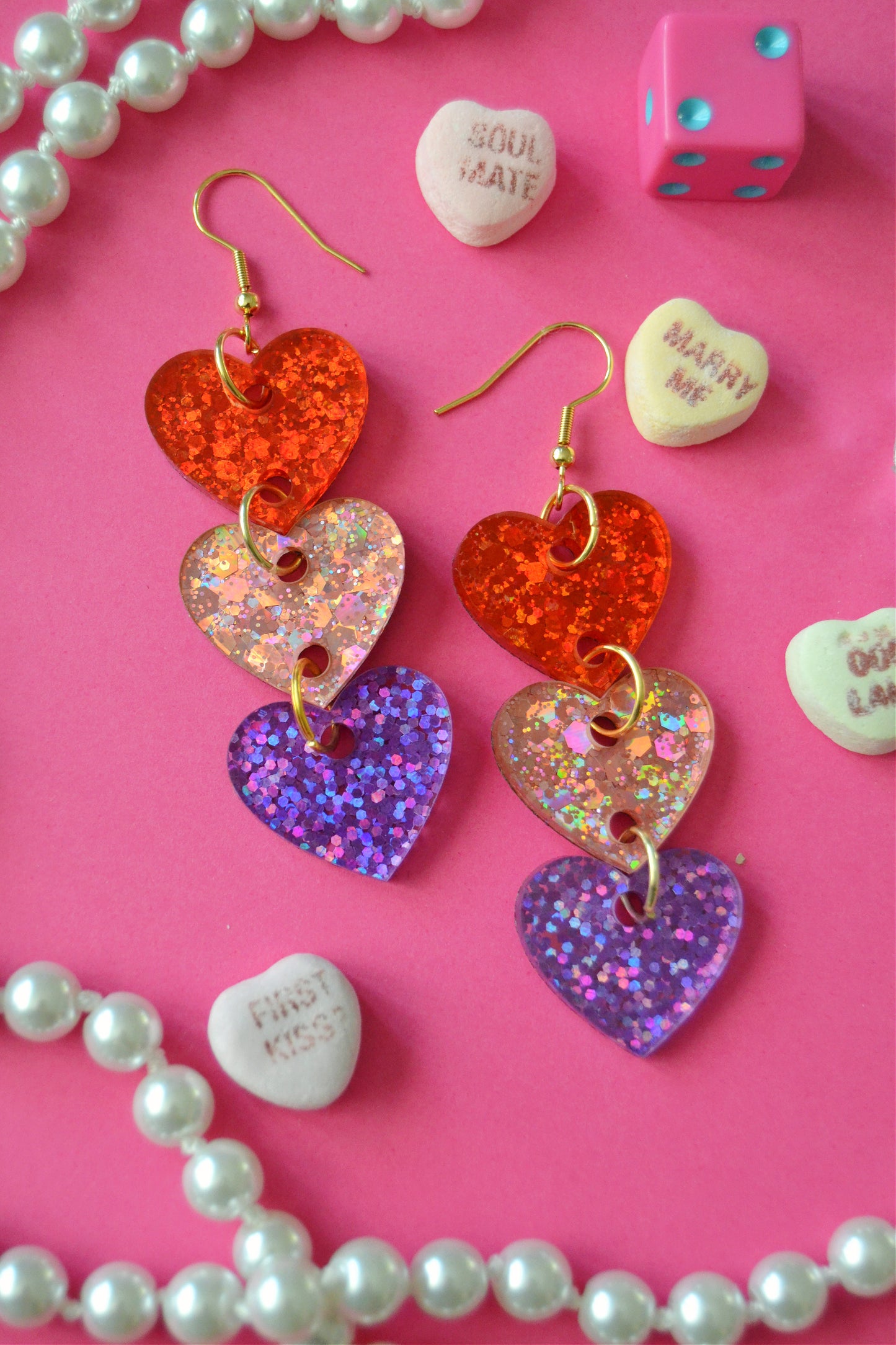 Glittery Heart Drop Earrings