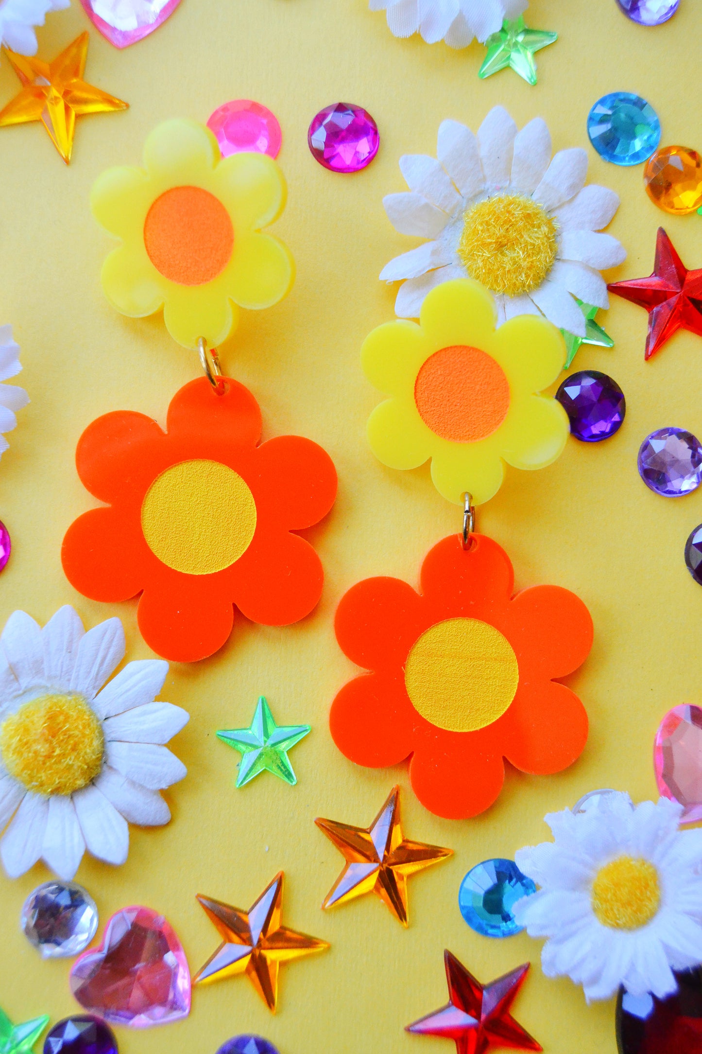 Orange Double Daisy Earrings