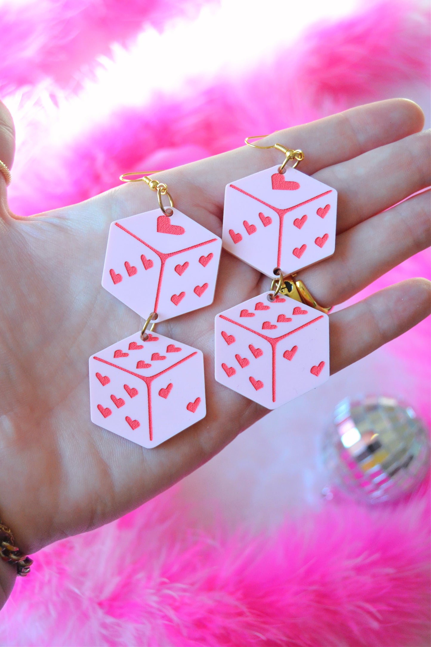Pink Love Dice Earrings