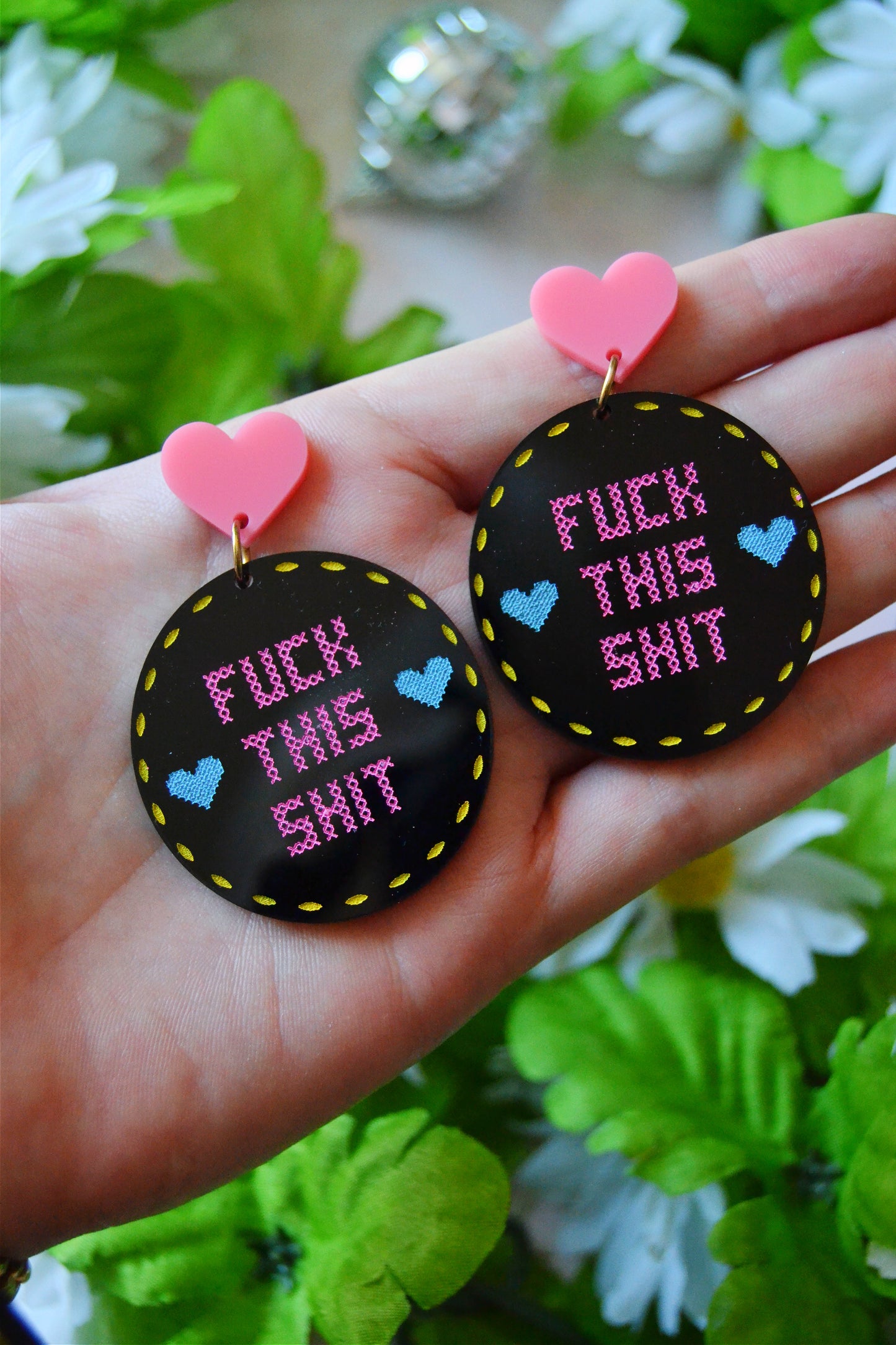 Fuck This Shit Cross Stitch Earrings
