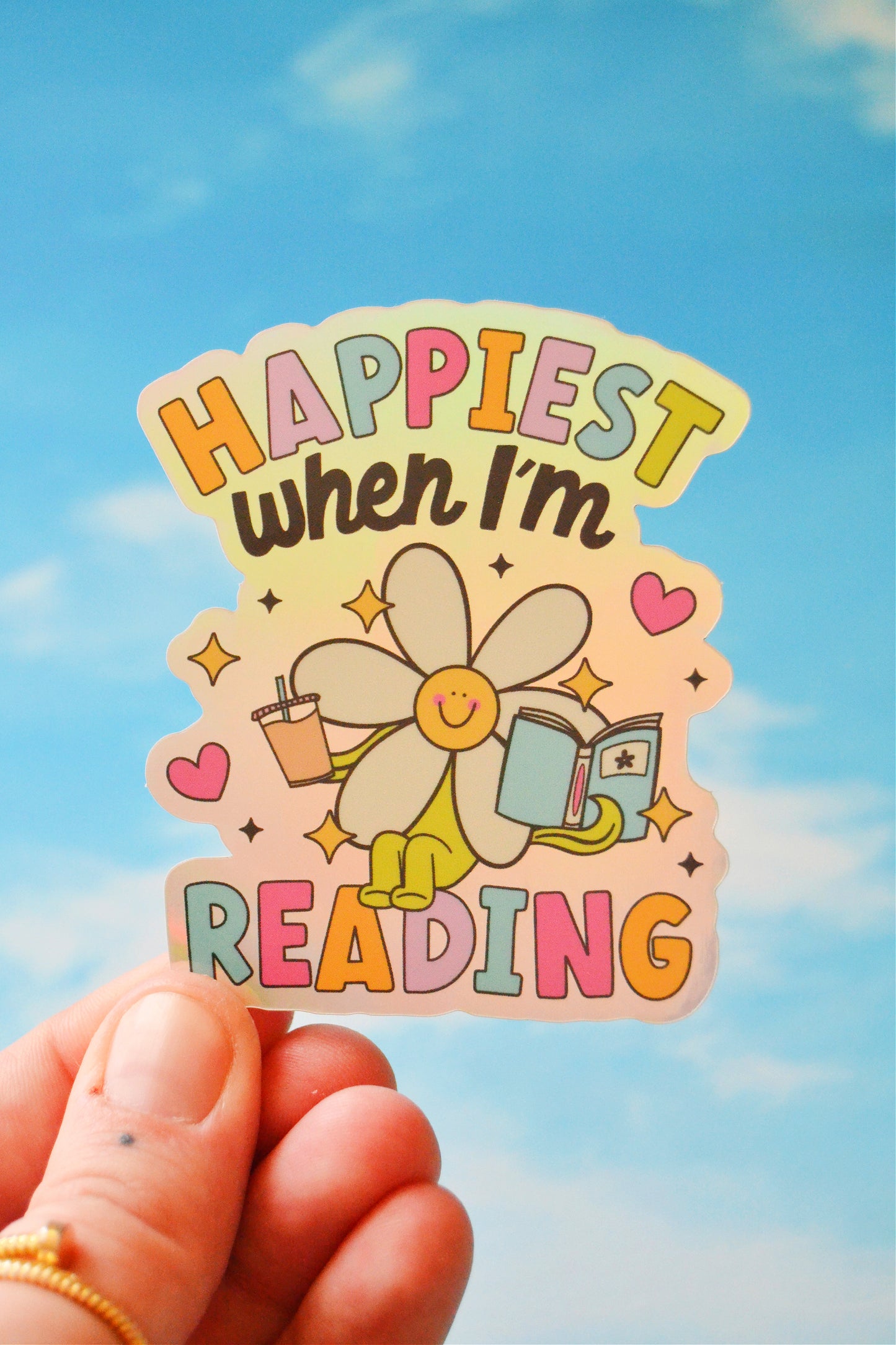 Happiest When I'm Reading Holographic Sticker