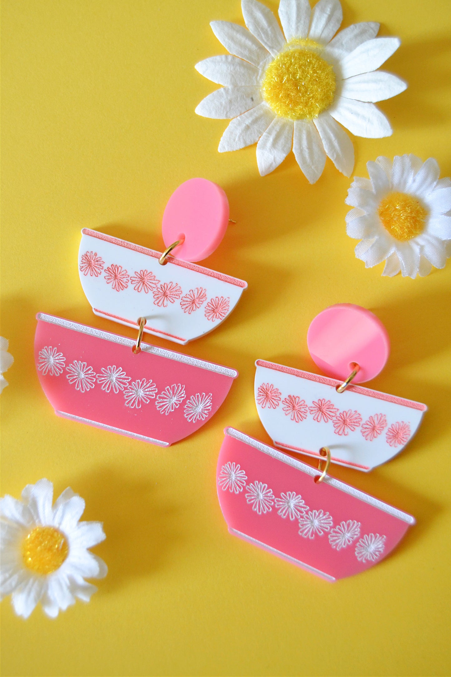 Pyrex Pink Daisies Earrings