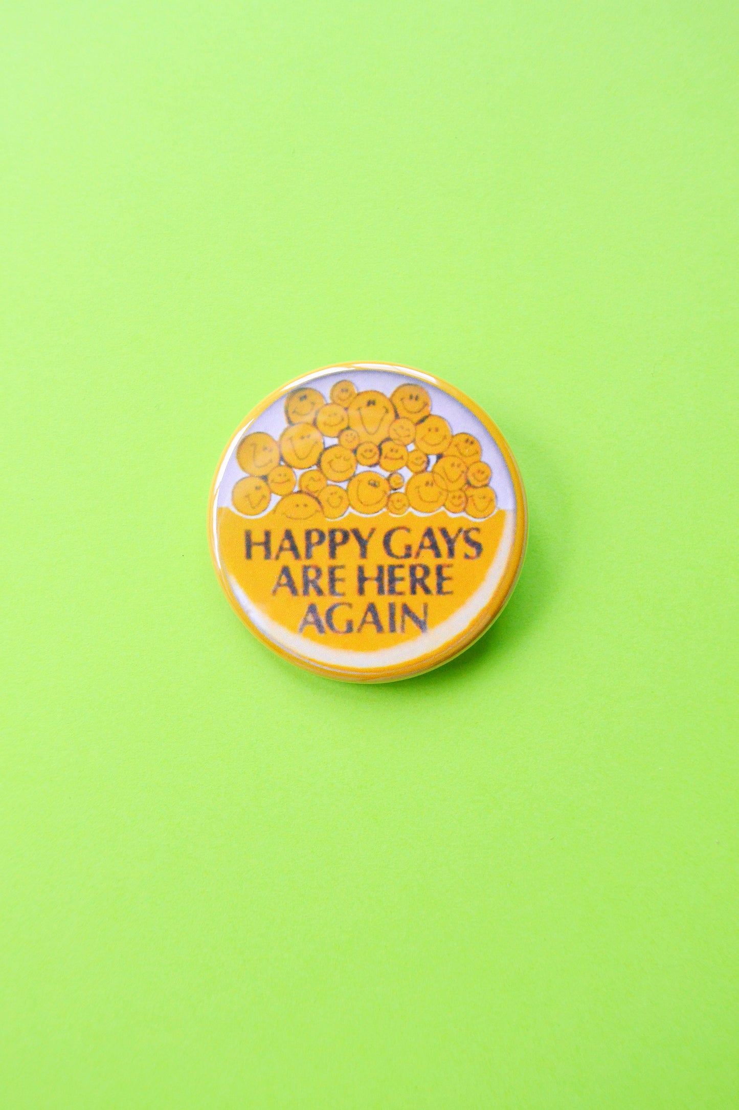 Happy Gays are Here Again Reproduction Button