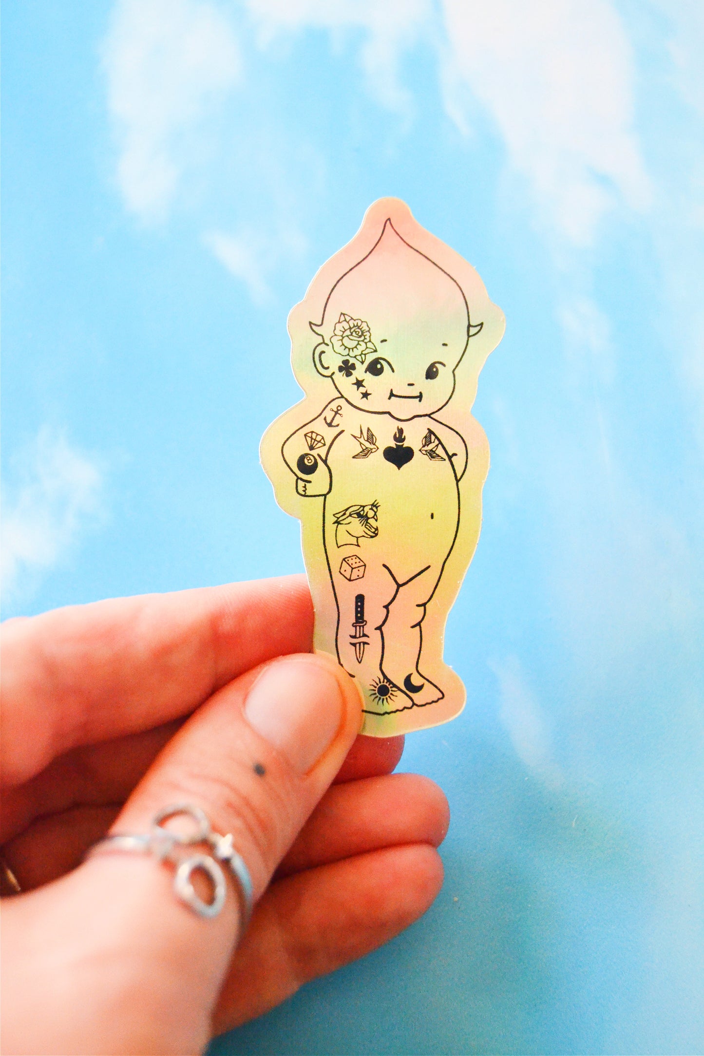Tattooed Kewpie Holographic Sticker