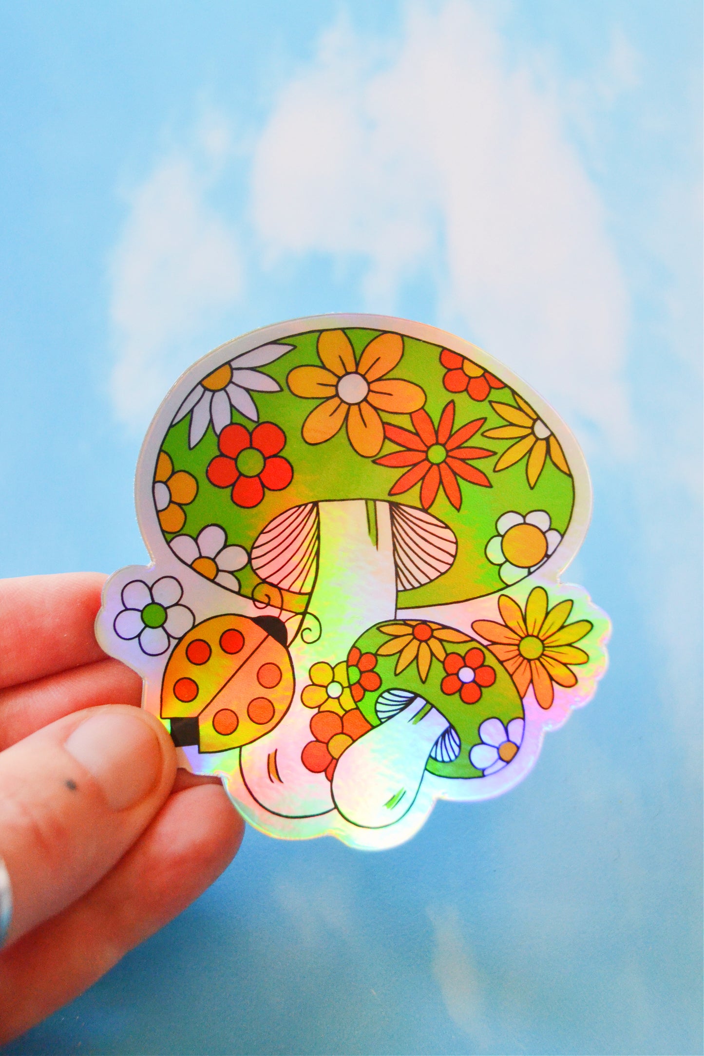 Daisy Mushroom Holographic Sticker