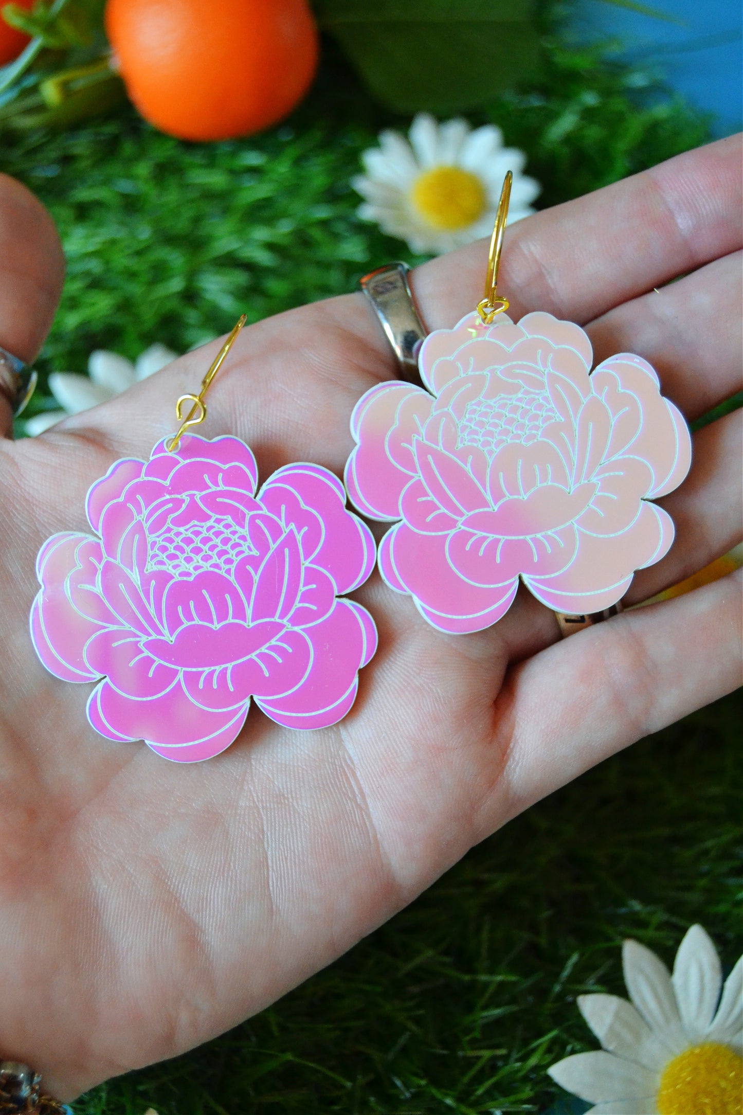 Iridescent Peony Earrings