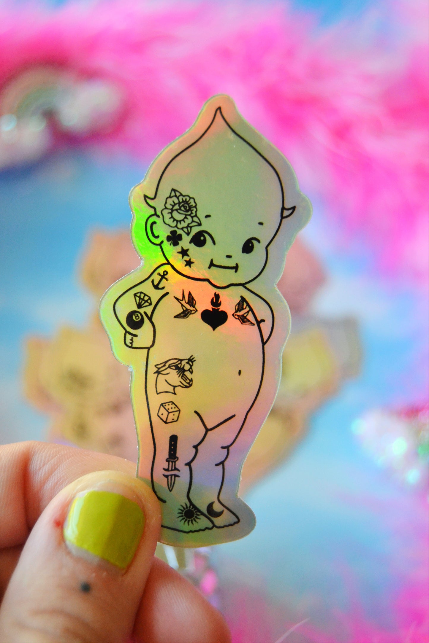 Tattooed Kewpie Holographic Sticker