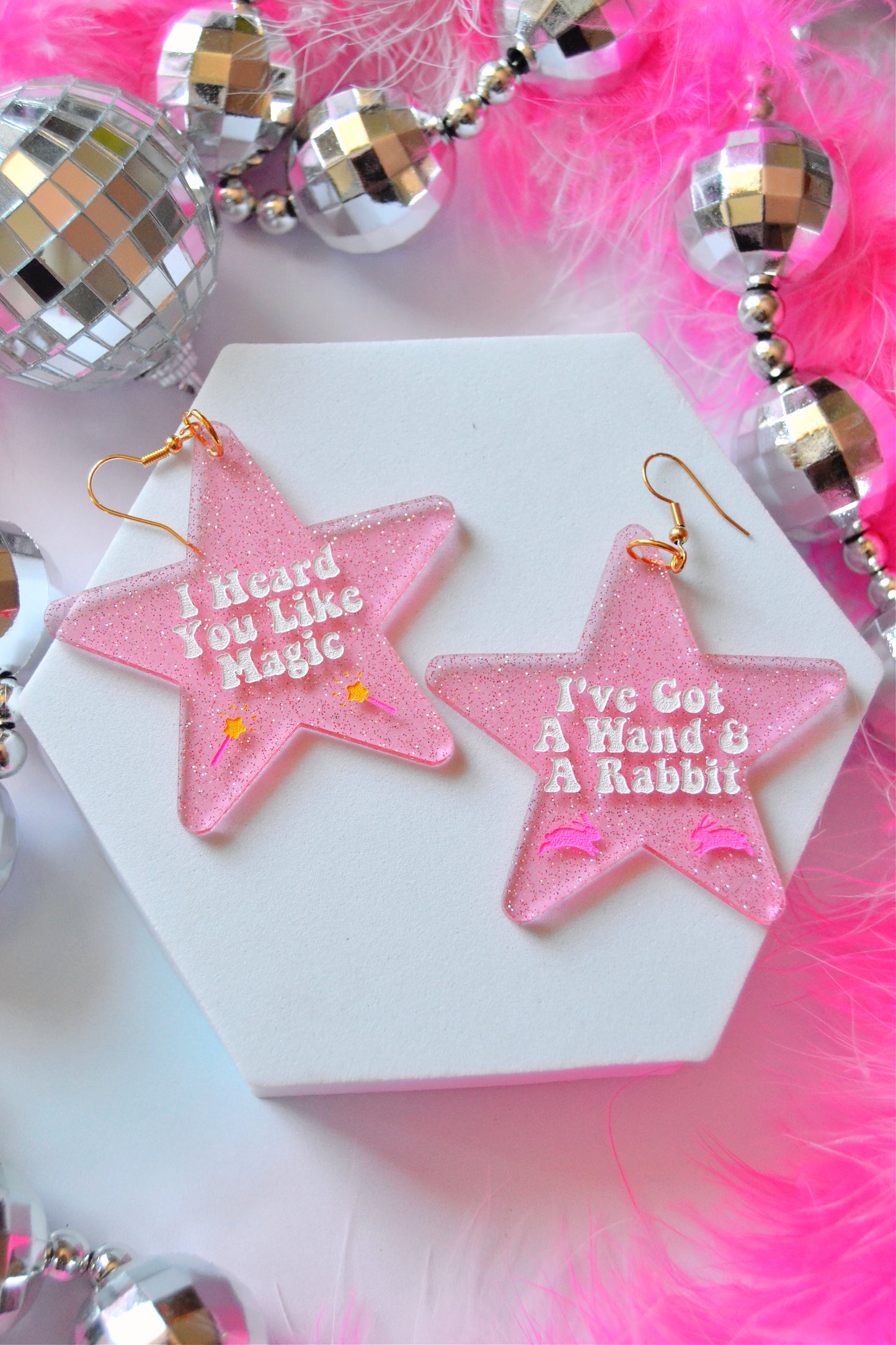 Wand and a Rabbit Star Earrings