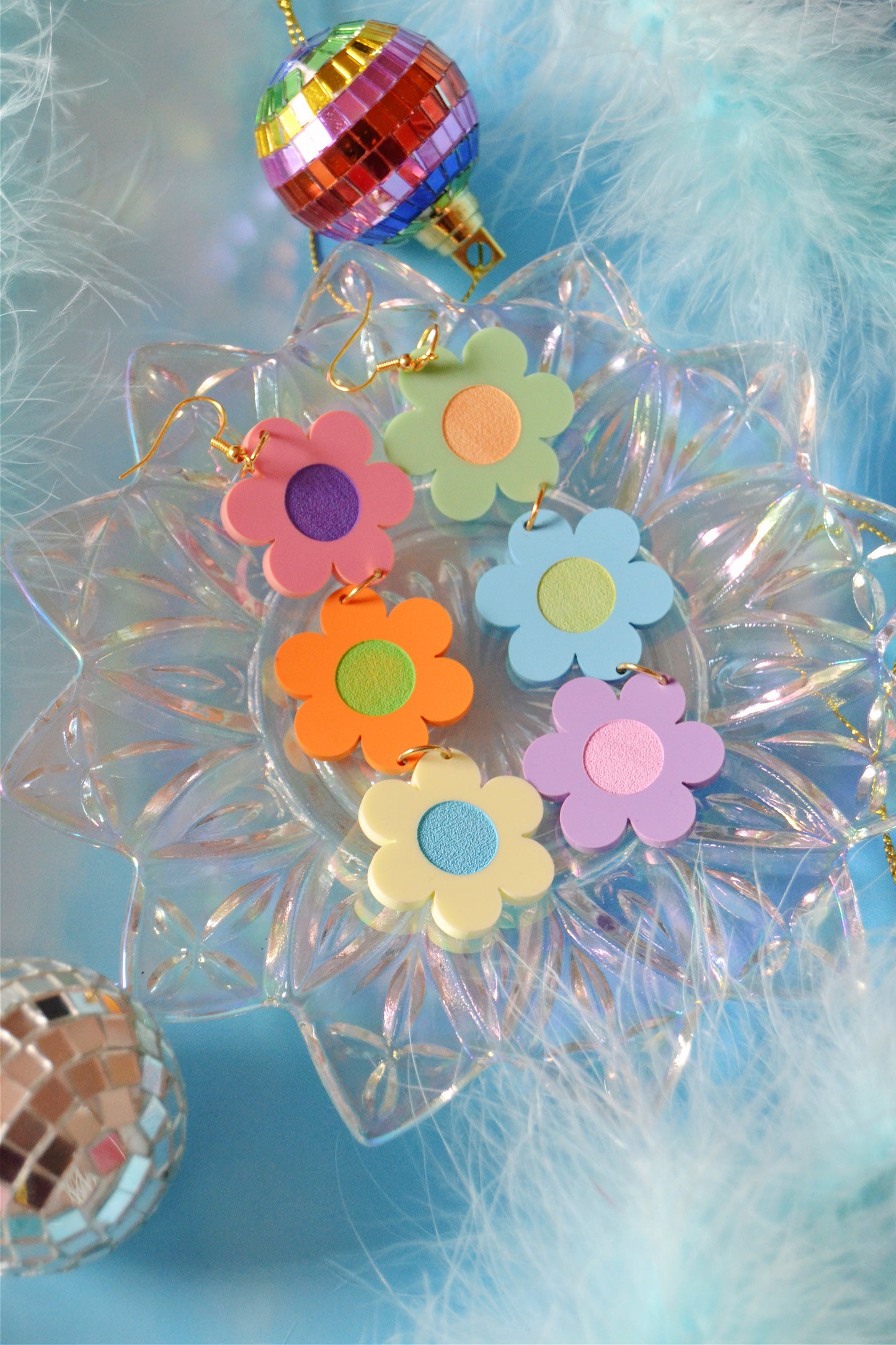Pastel Rainbow Crazy Daisy Earrings