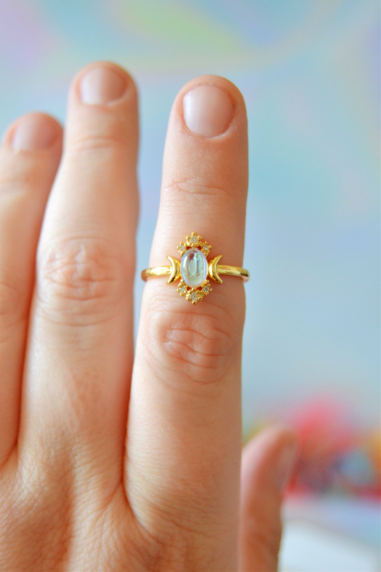 Blue Moonstone Trendy Ring