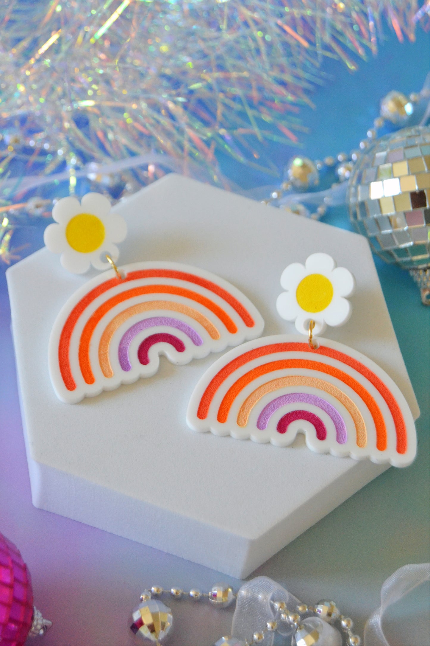 Lesbian Daisy Rainbow Earrings