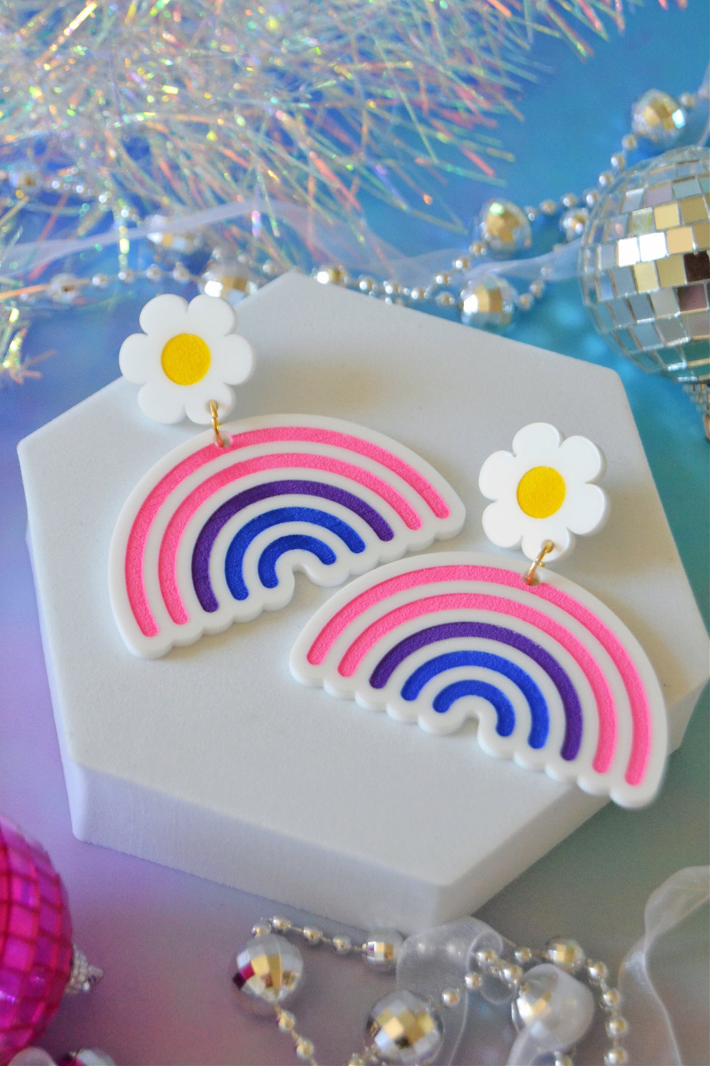 Bisexual Daisy Rainbow Earrings