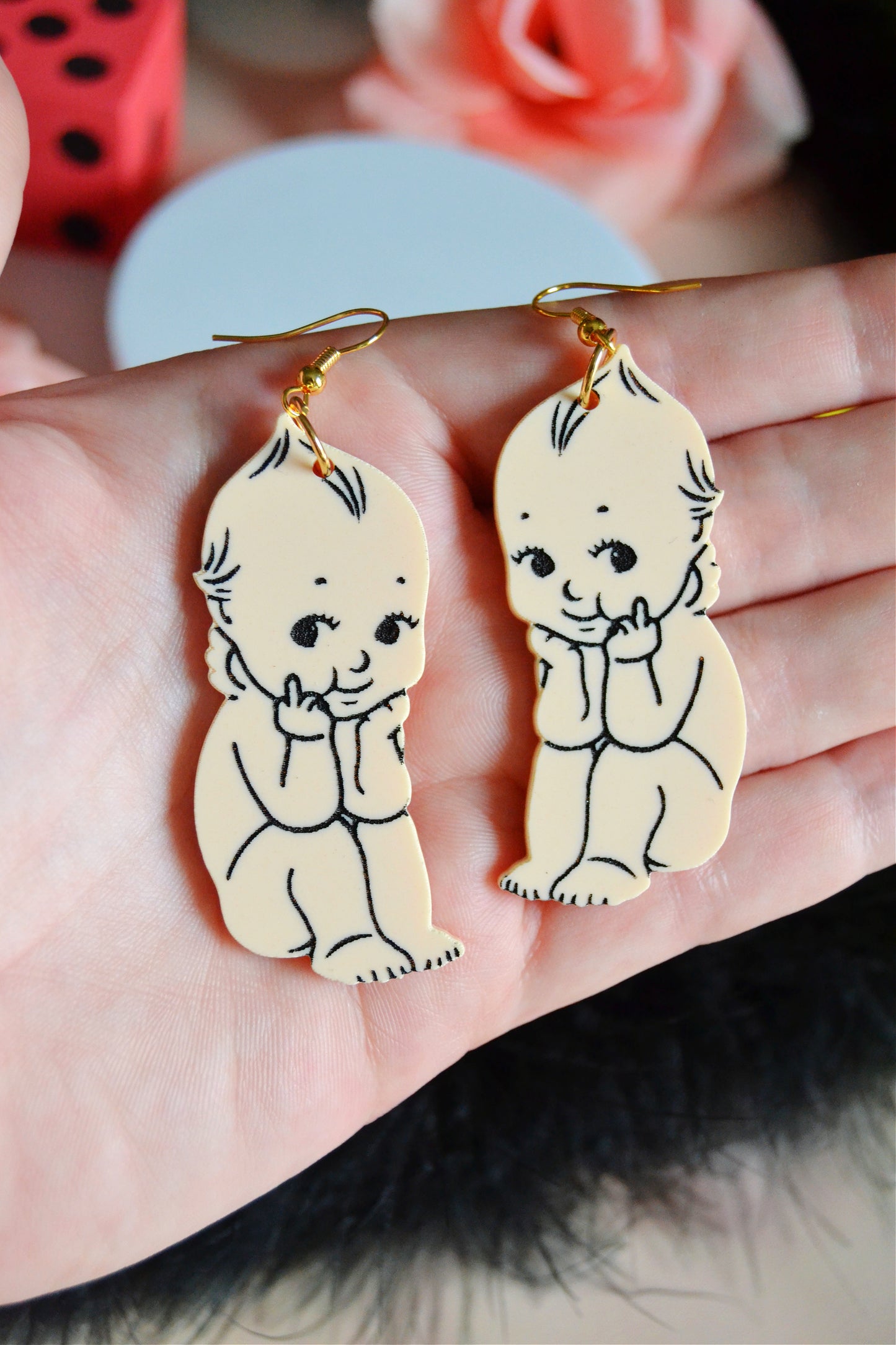 Flipped Off Kewpie Earrings