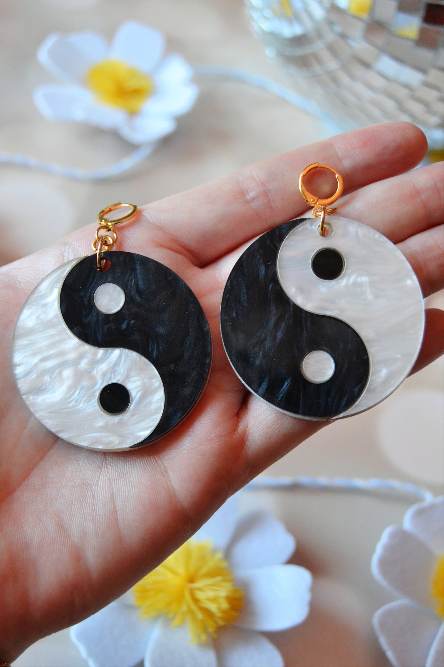 Yin Yang Earrings in Marble