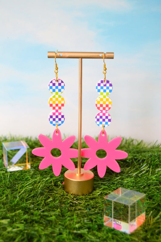 Bubble Daisy Drop Earrings in Pink