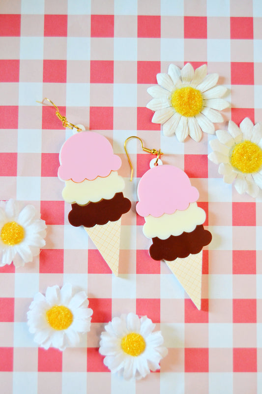 Neapolitan Ice Cream Cone Earrings