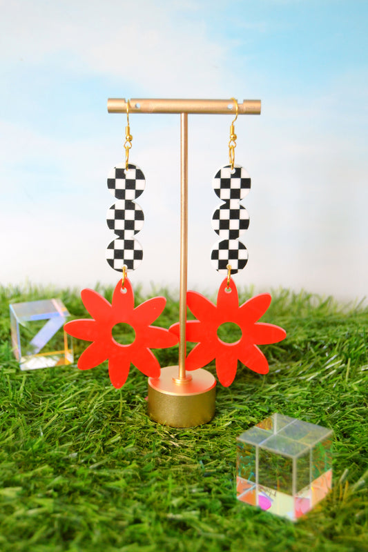 Bubble Daisy Drop Earrings in Red