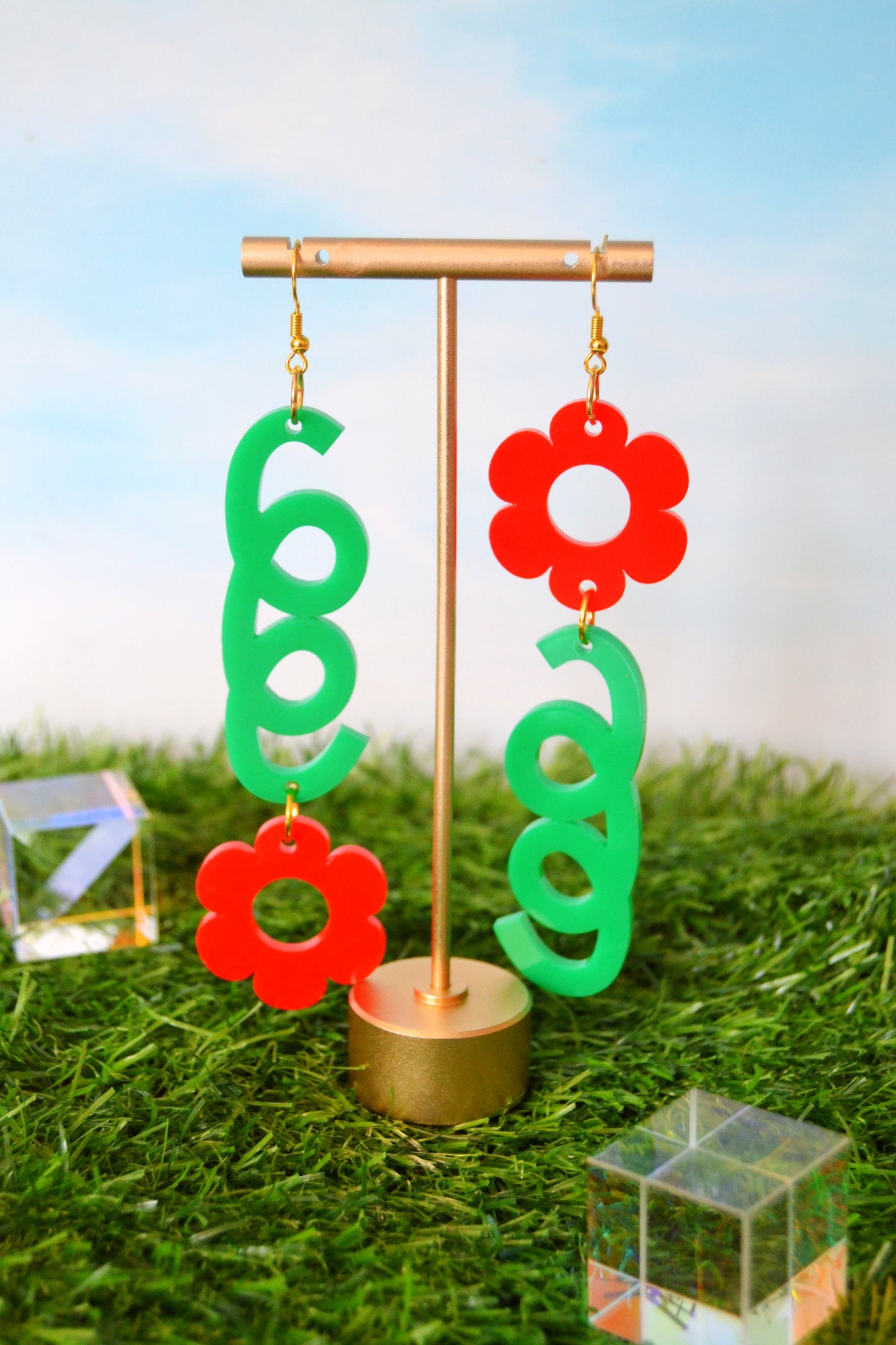 Whimsical Daisy Earrings in Red