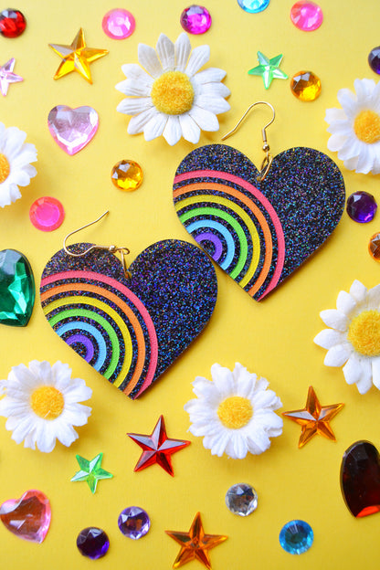 Rainbow Glitter Hearts Earrings