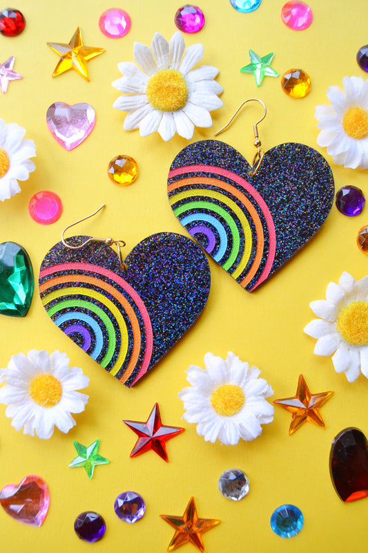 Rainbow Glitter Hearts Earrings