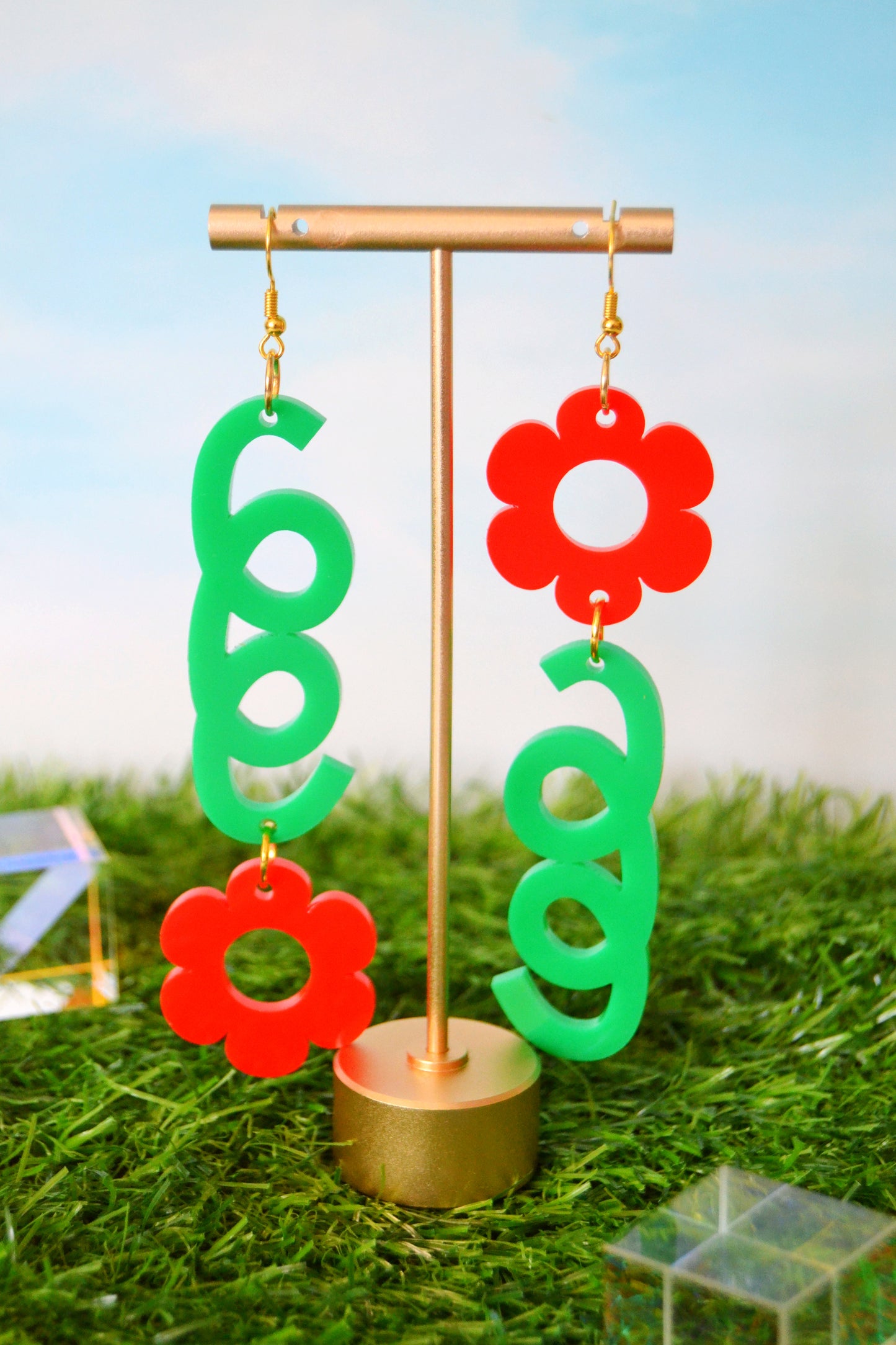 Whimsical Daisy Earrings in Red