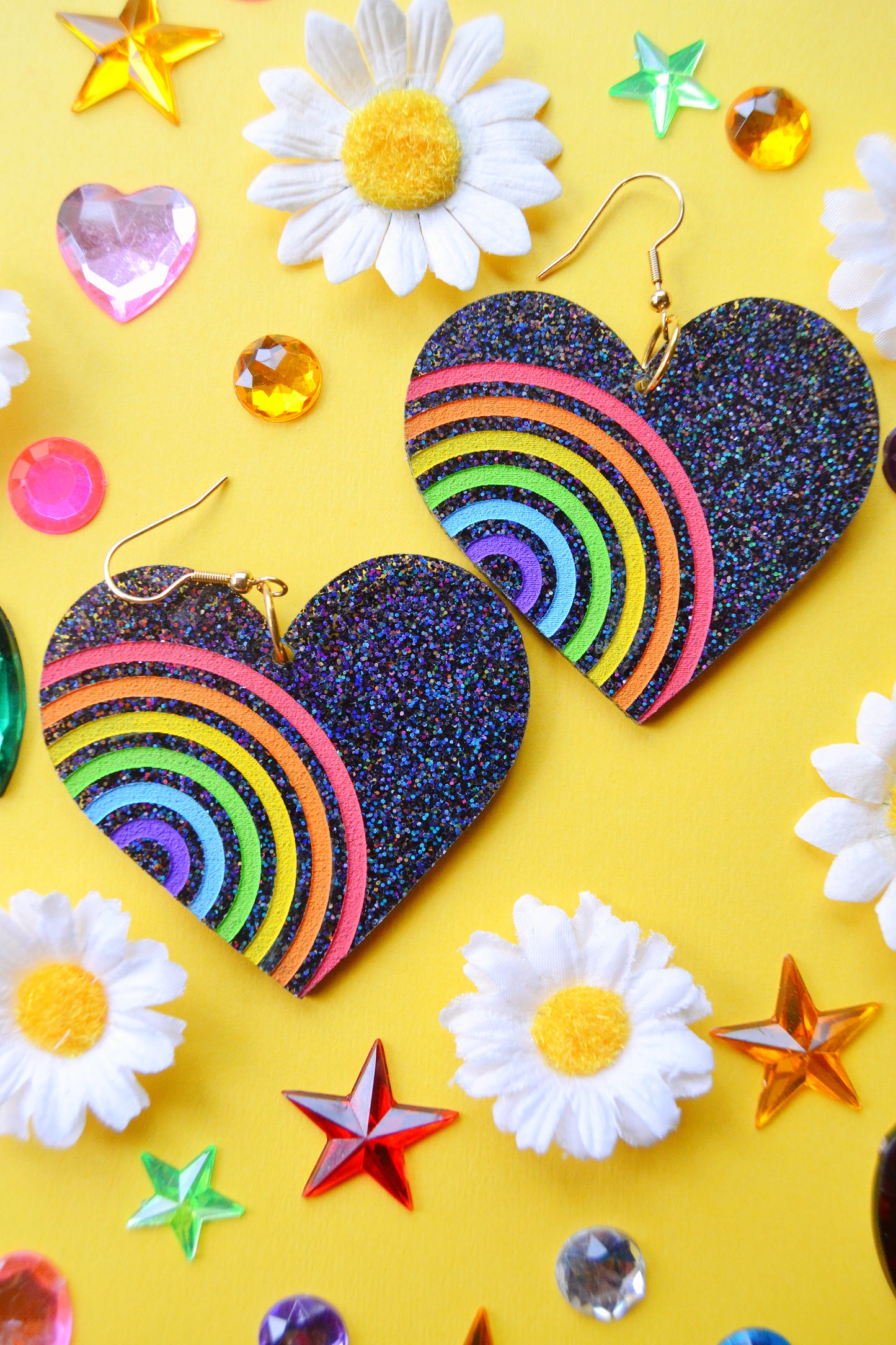 Rainbow Glitter Hearts Earrings