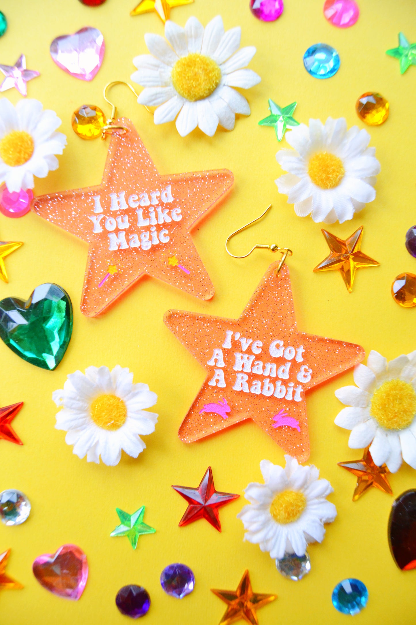 Wand and a Rabbit Star Earrings