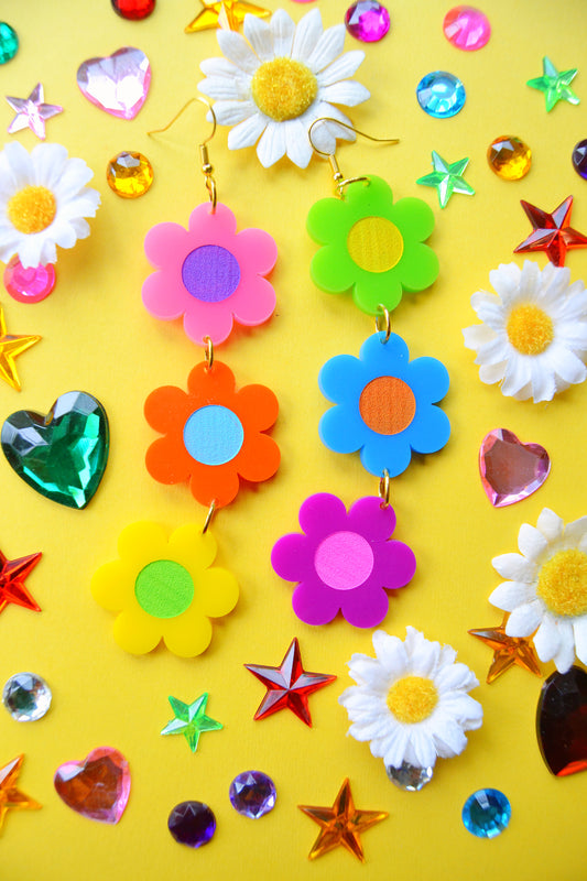 Rainbow Crazy Daisy Earrings