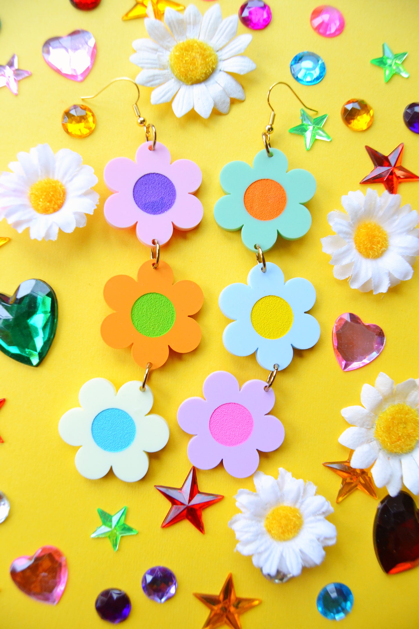 Pastel Rainbow Crazy Daisy Earrings