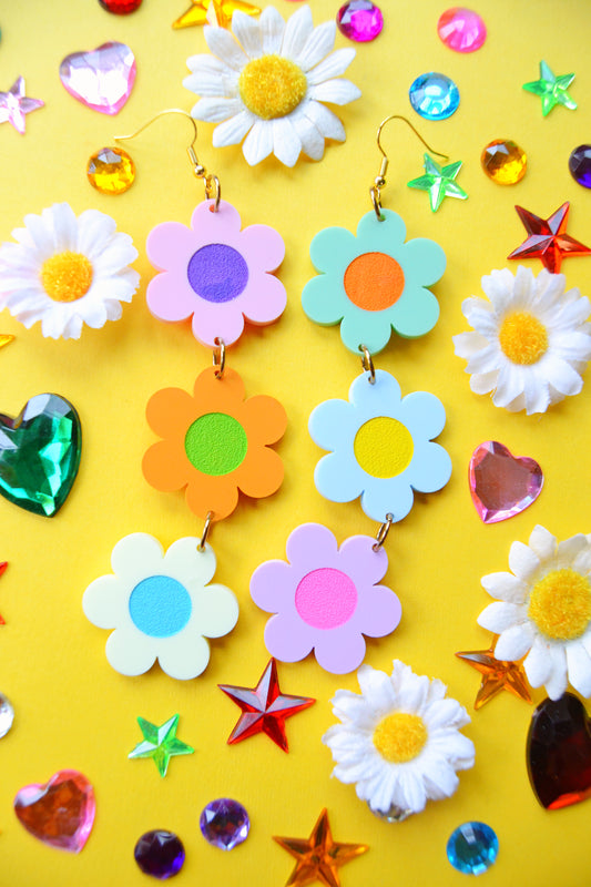Pastel Rainbow Crazy Daisy Earrings