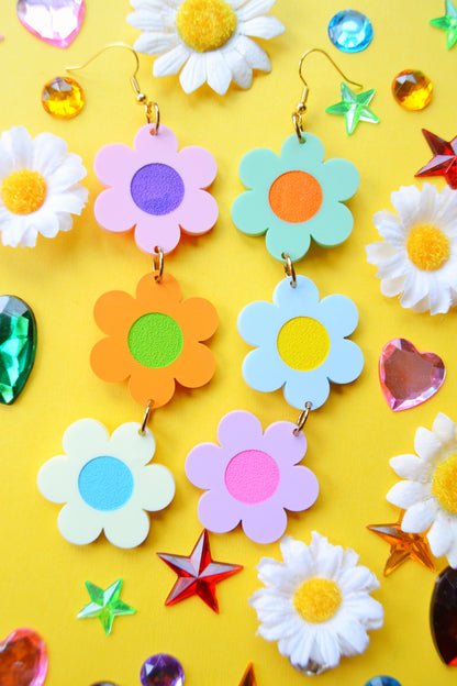 Pastel Rainbow Crazy Daisy Earrings