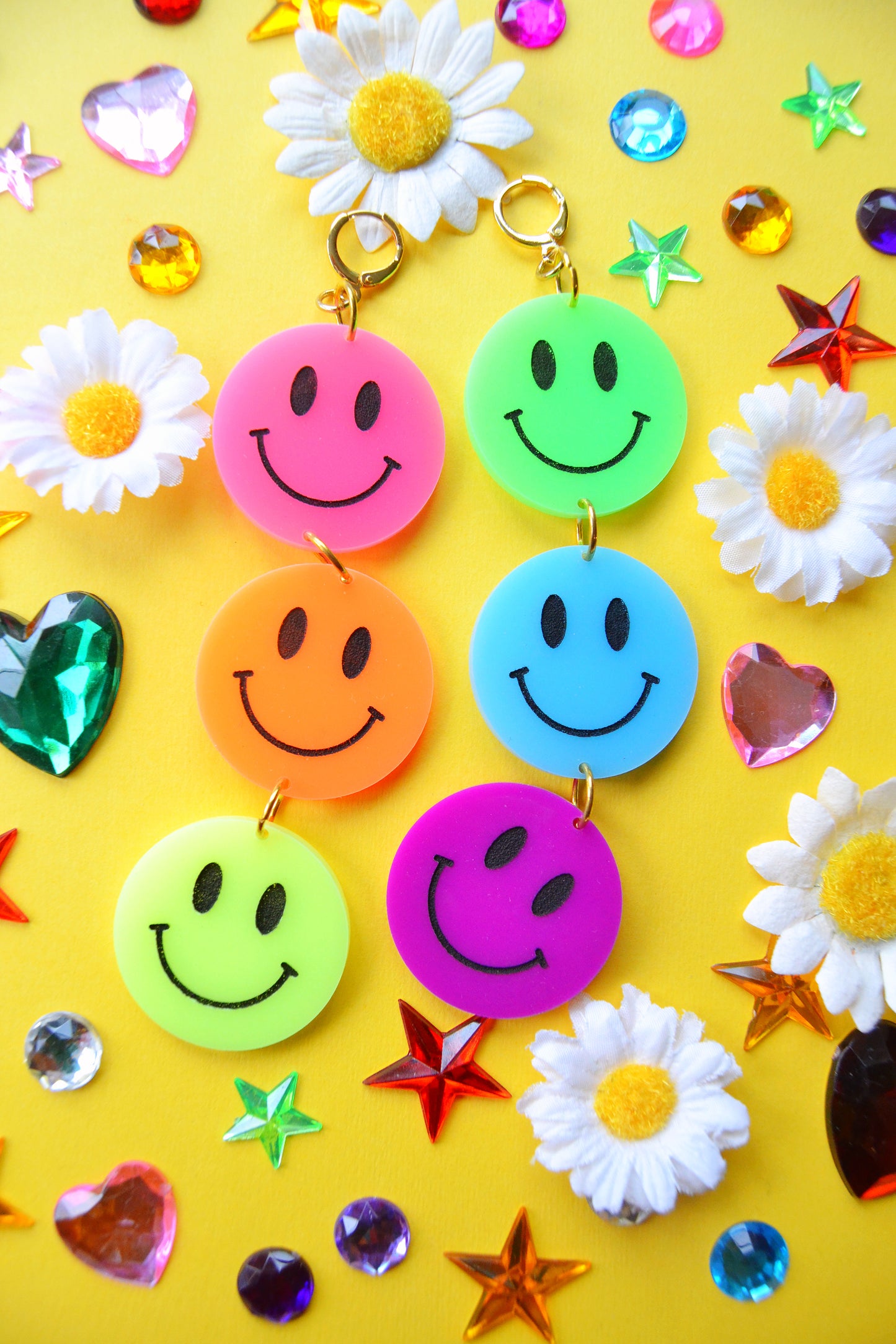 Neon Ombre Smiley Earrings