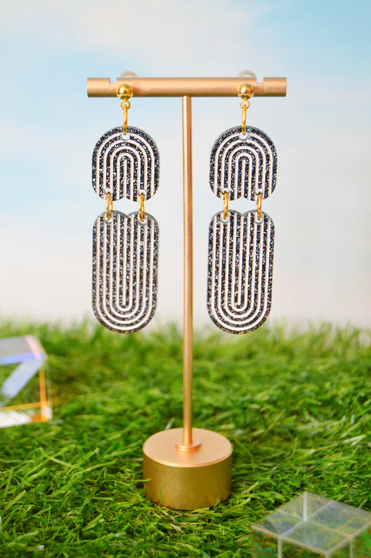 Boho Rainbow Arch Earrings in Black Glitter