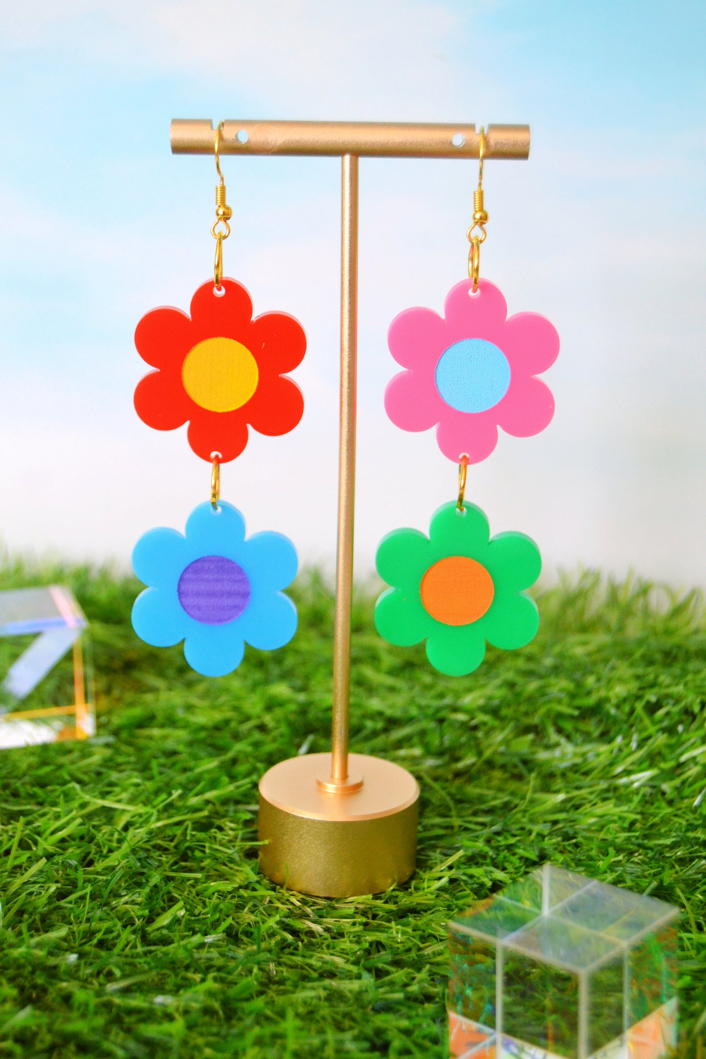 Mismatched Rainbow Daisy Earrings in SURPRISE!