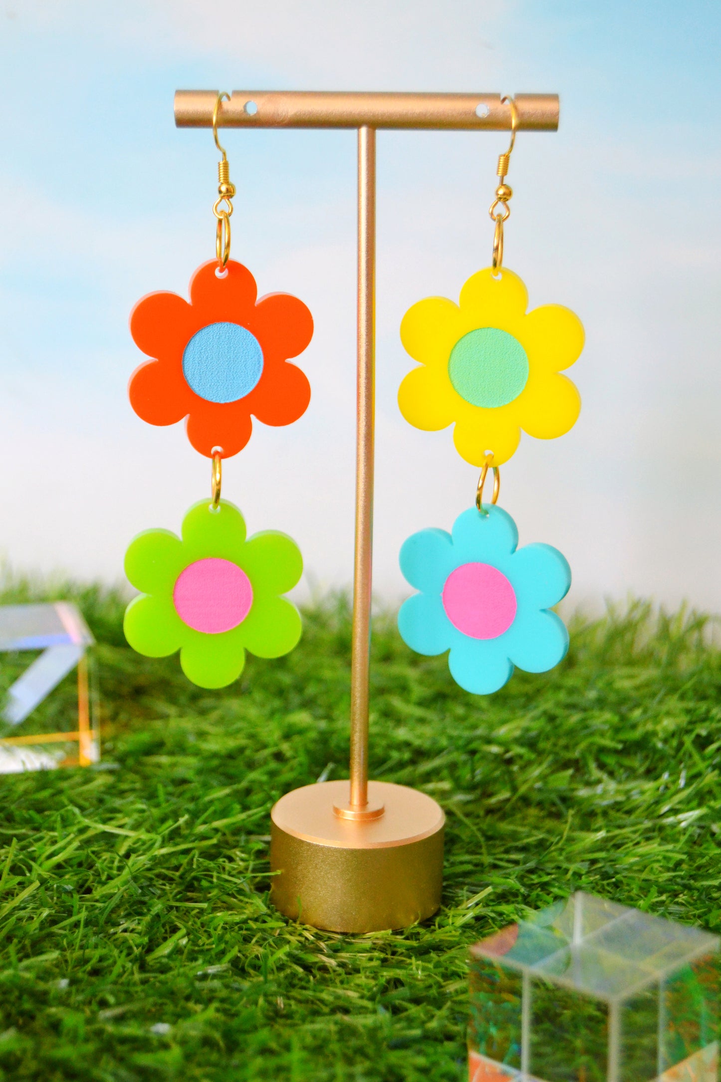 Mismatched Rainbow Daisy Earrings in SURPRISE!